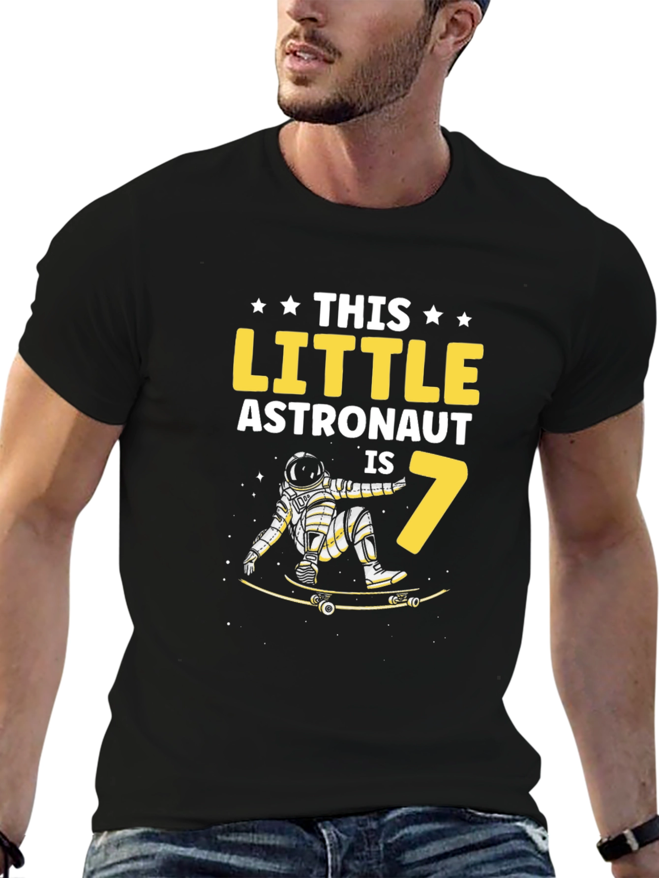 Astronaut 7th Birthday Black T-Shirt