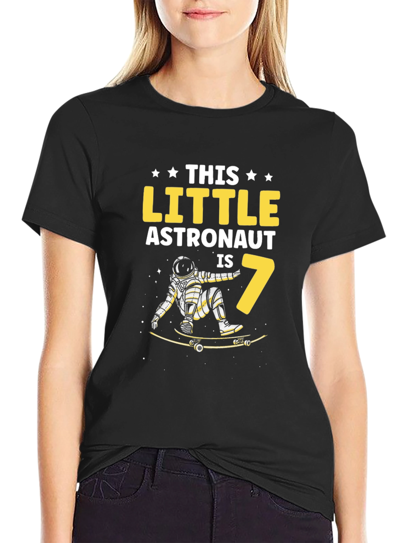 Astronaut 7th Birthday Black T-Shirt