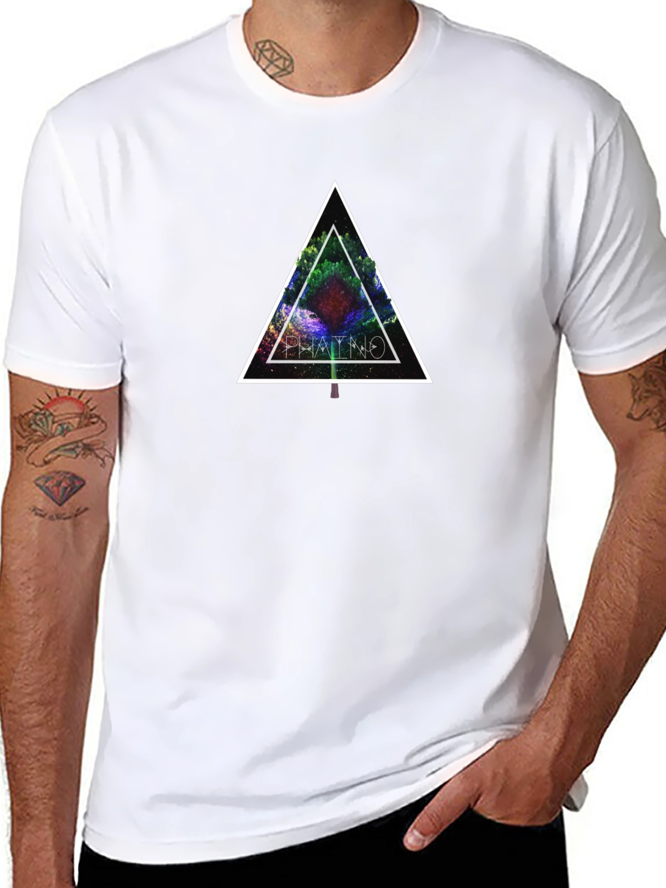Geometric Tree Graphic Tee - Black Cotton Blend