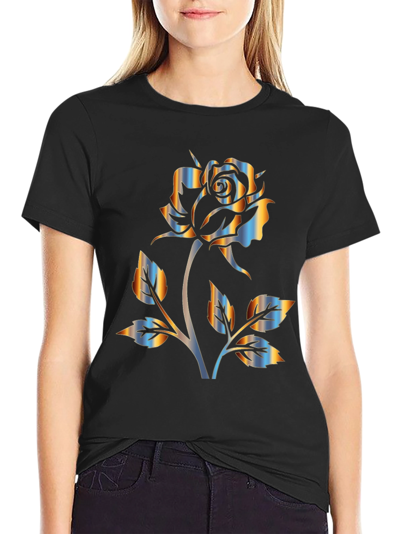 Rose Graphic Black T-Shirt - Stylish Floral Design