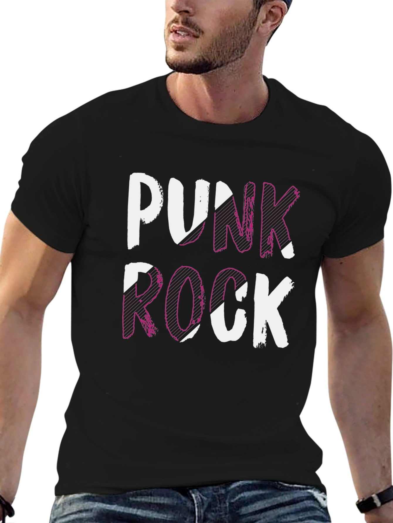 Punk Rock Graphic Tee - Black Cotton T-Shirt