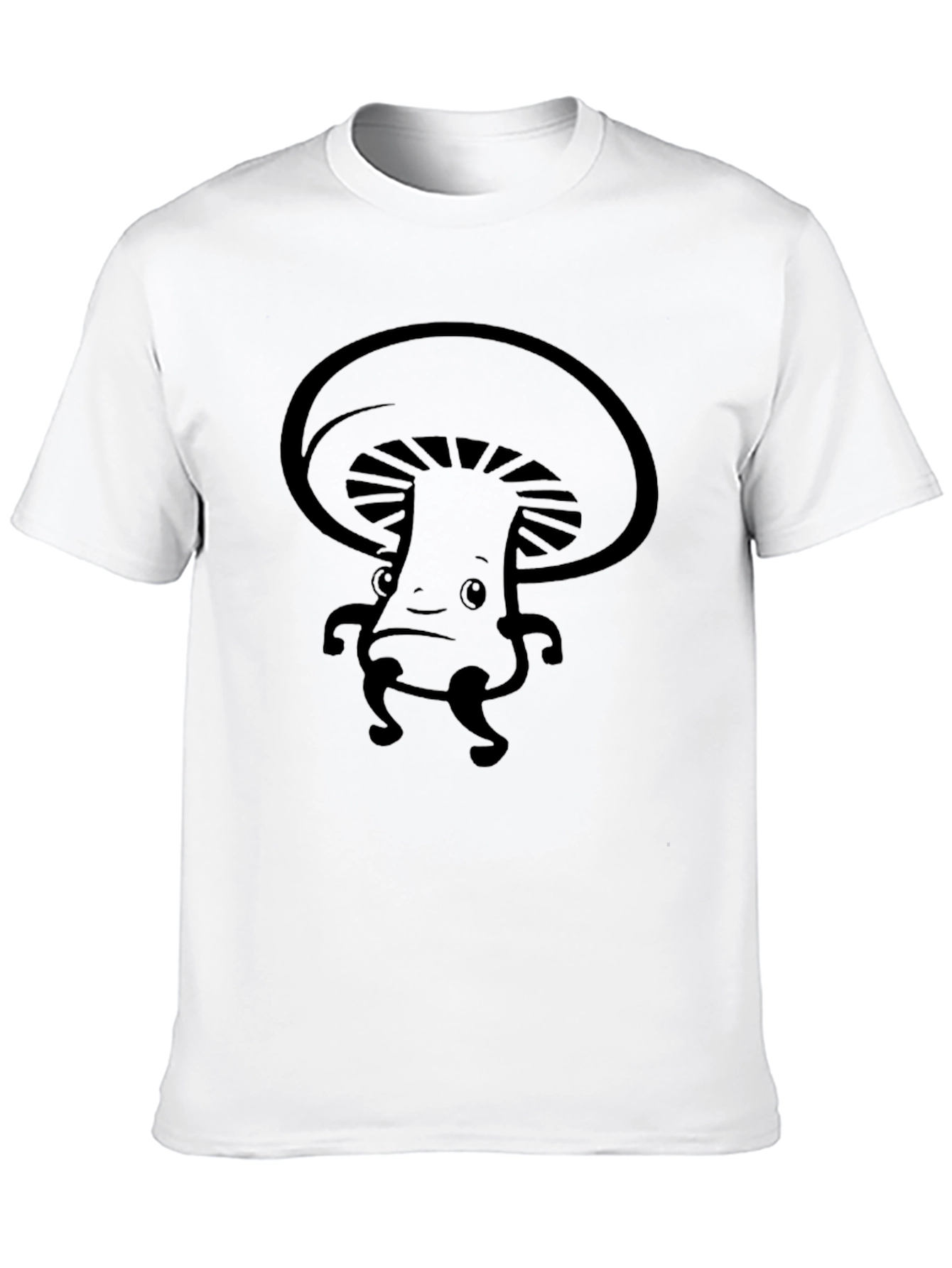 Mushroom Character Graphic Tee - Black Cotton Blend Shirt