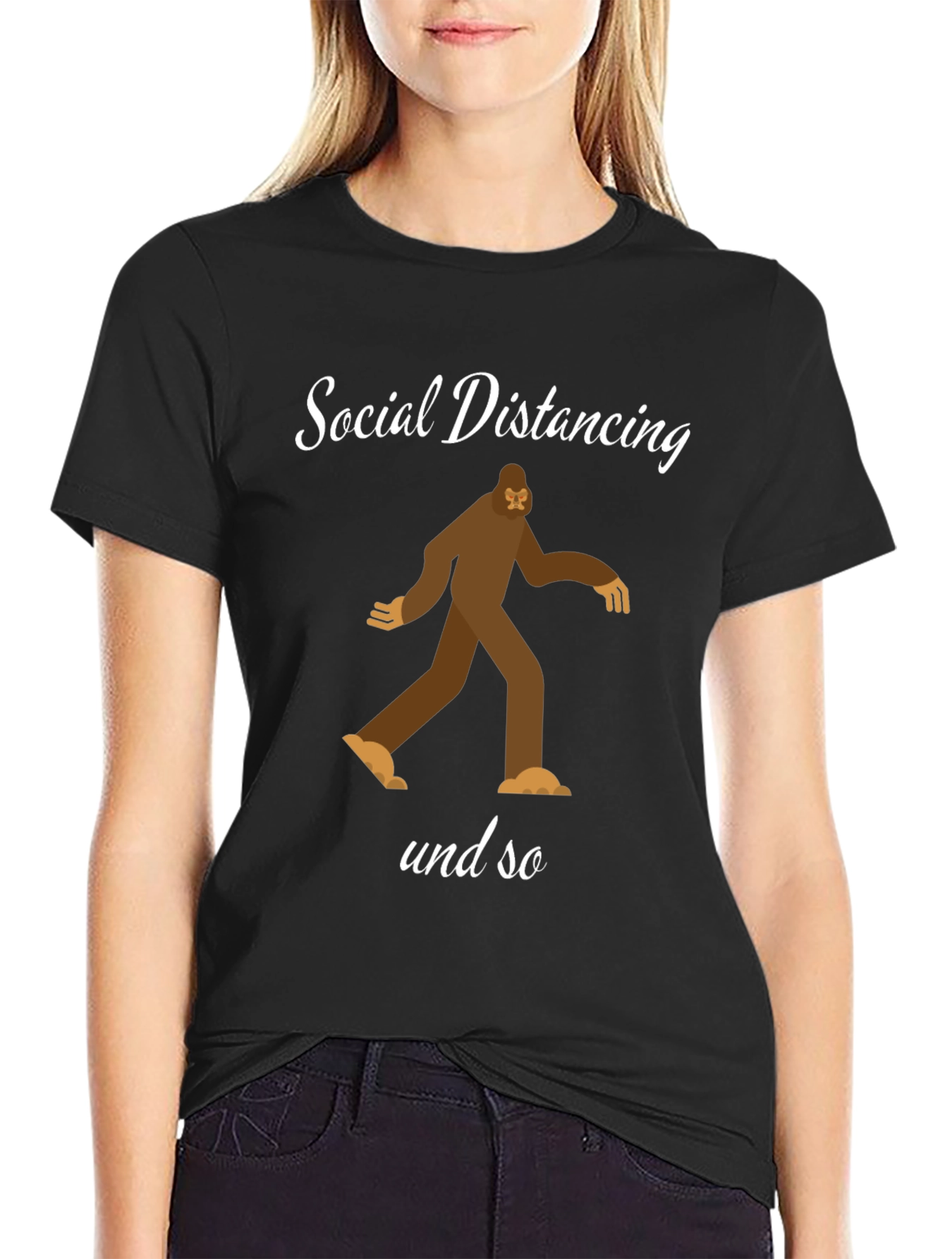 Social Distancing Bigfoot Black T-Shirt