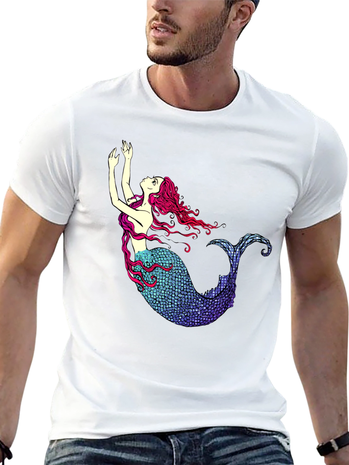 Mermaid Graphic Tee - Black Cotton T-Shirt