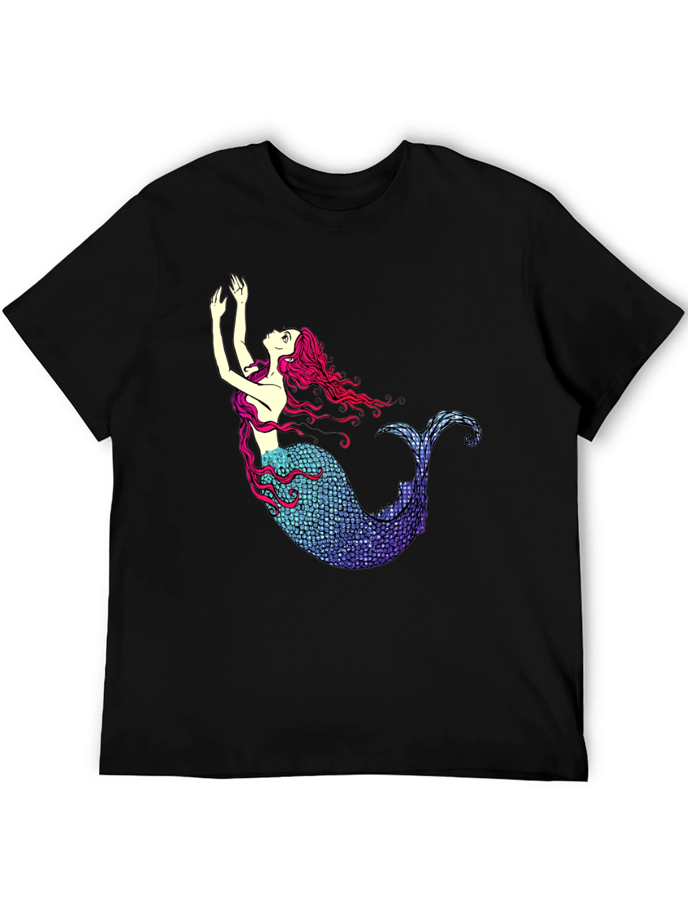 Mermaid Graphic Tee - Black Cotton T-Shirt