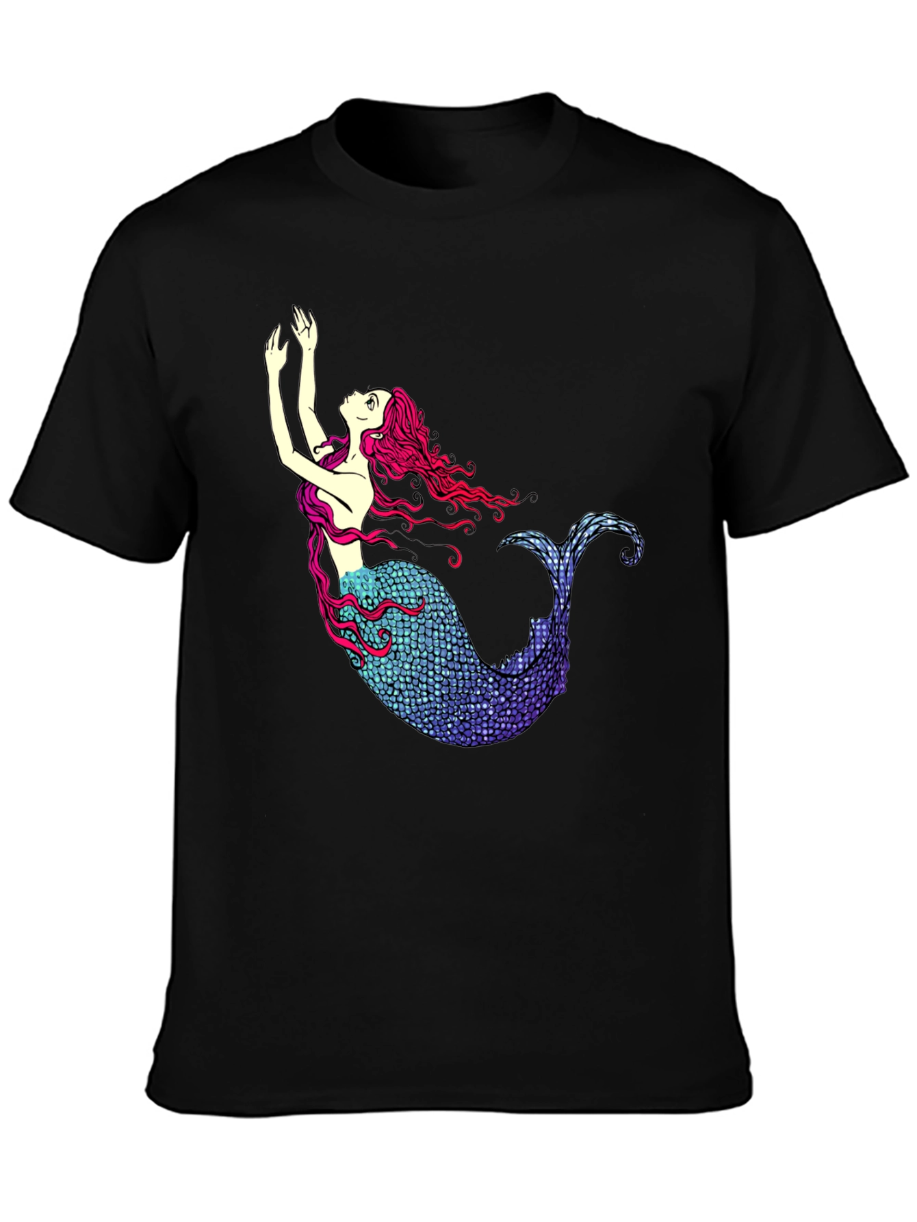 Mermaid Graphic Tee - Black Cotton T-Shirt