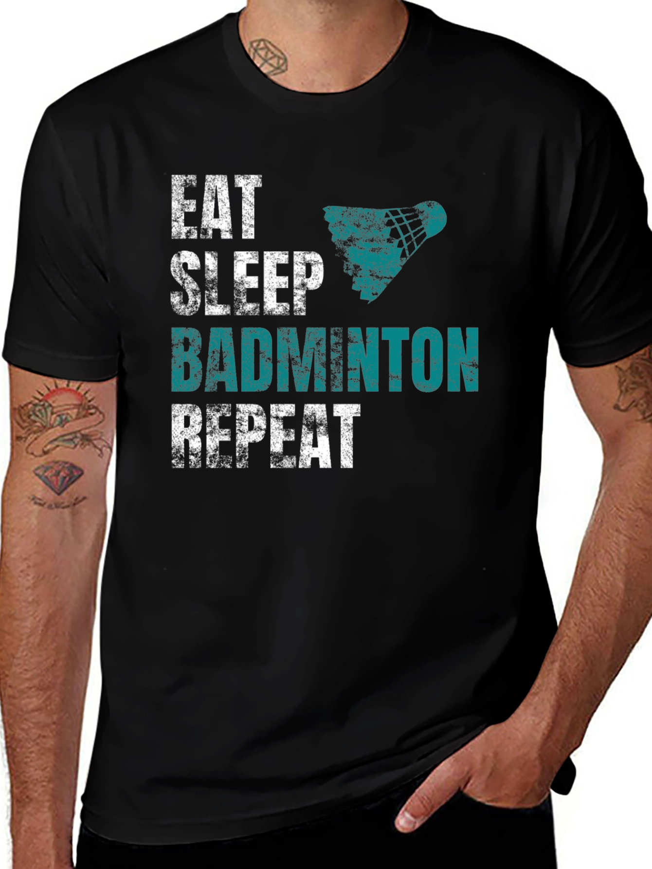 Eat Sleep Badminton Repeat Graphic Tee - Black