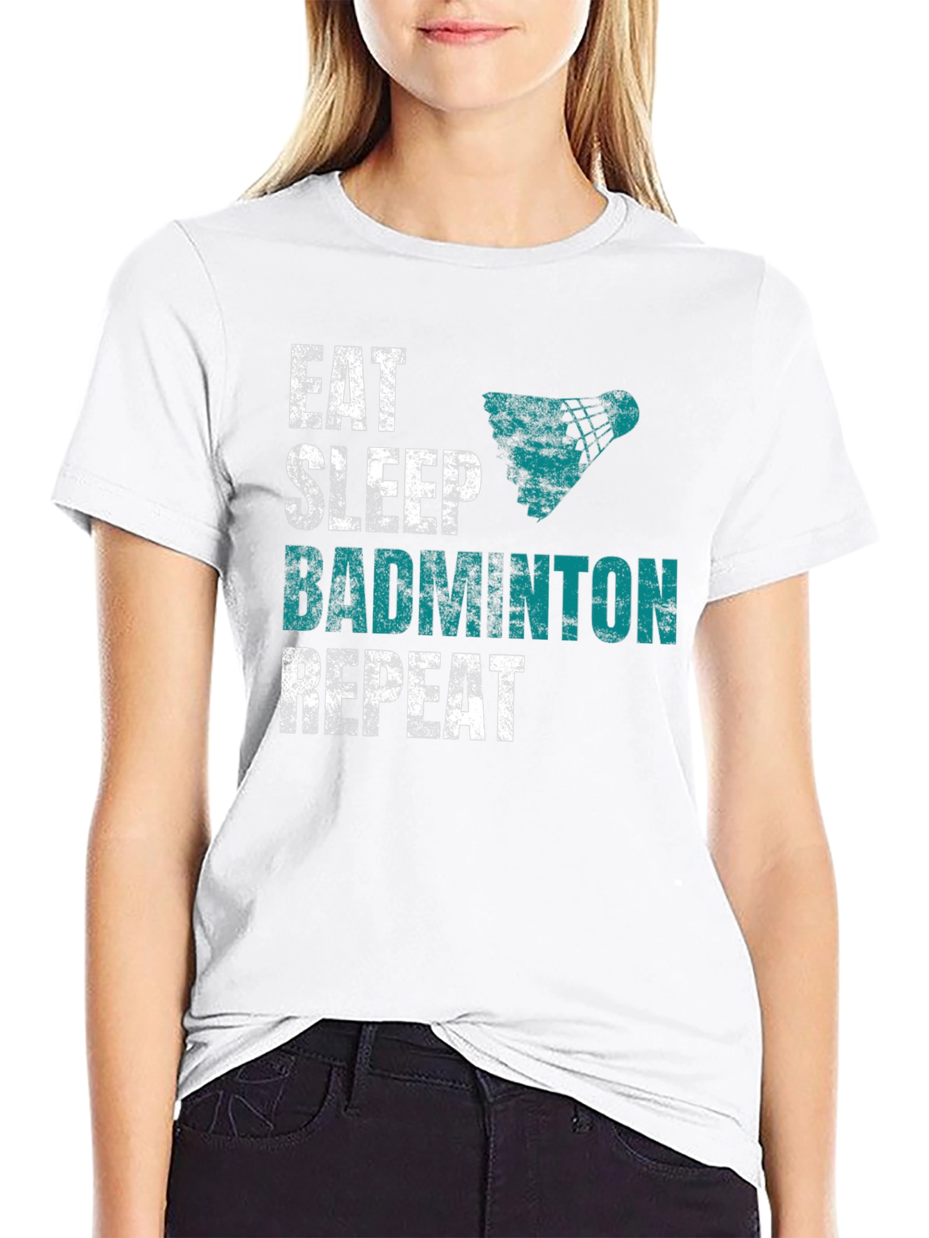 Eat Sleep Badminton Repeat Graphic Tee - Black