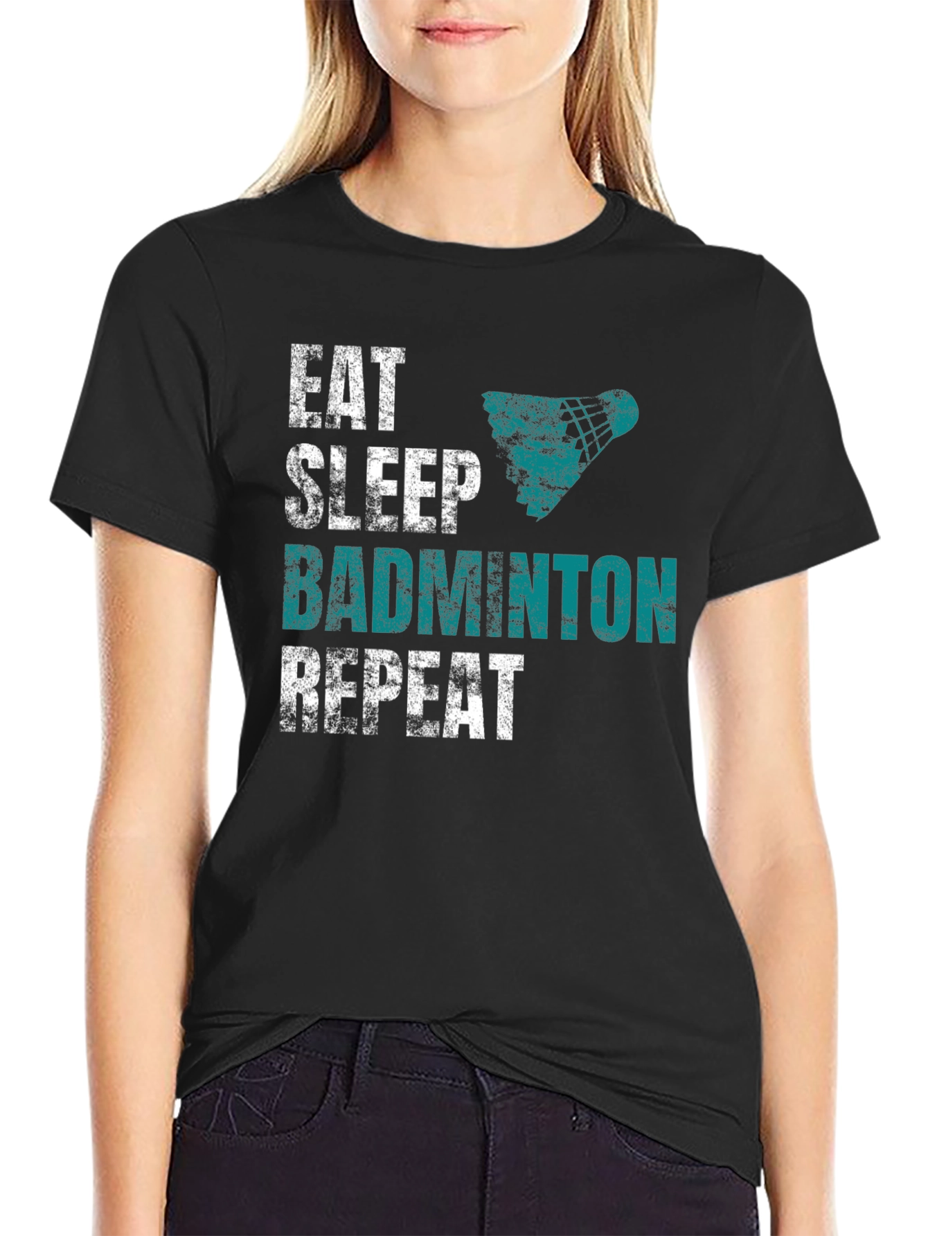 Eat Sleep Badminton Repeat Graphic Tee - Black