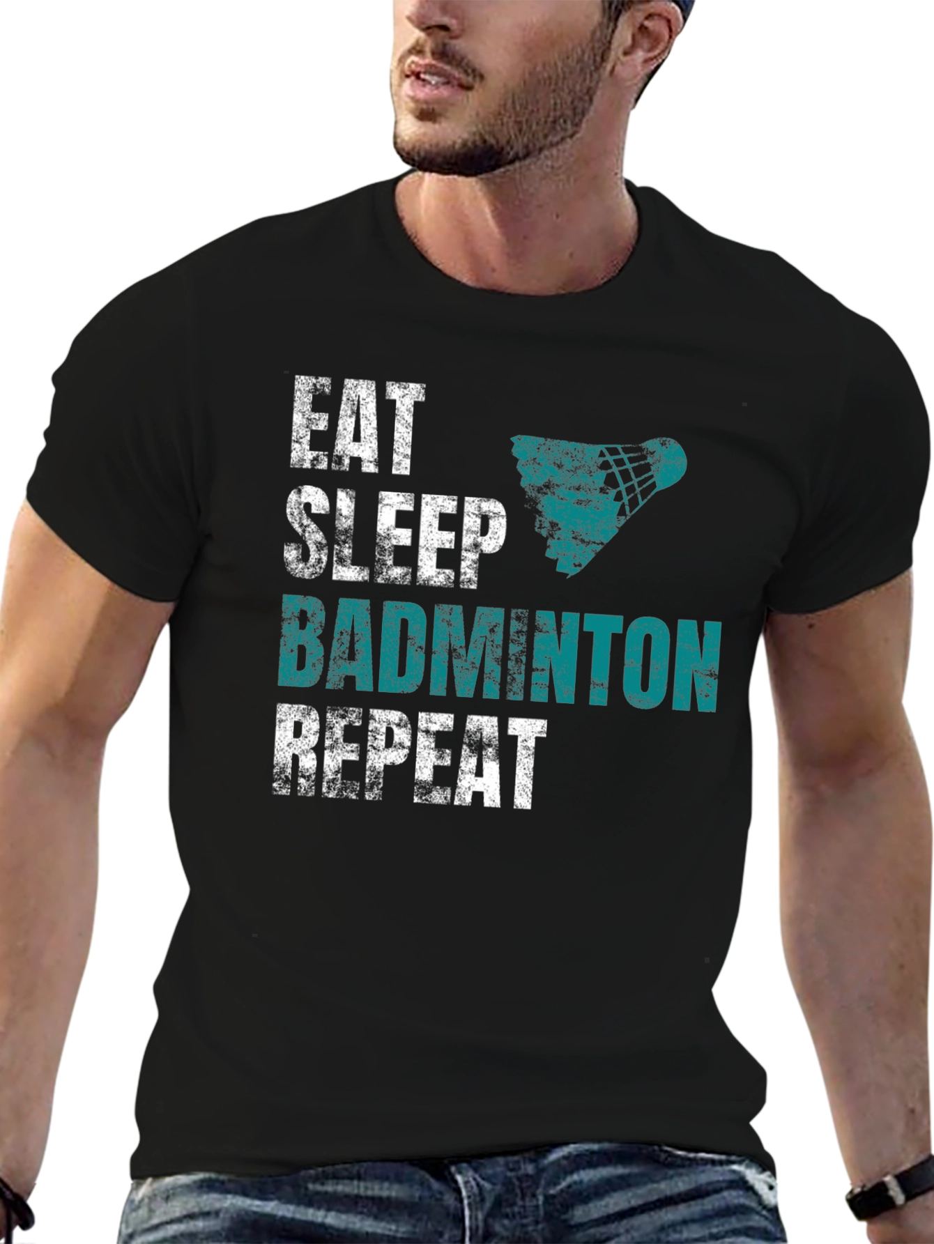 Eat Sleep Badminton Repeat Graphic Tee - Black