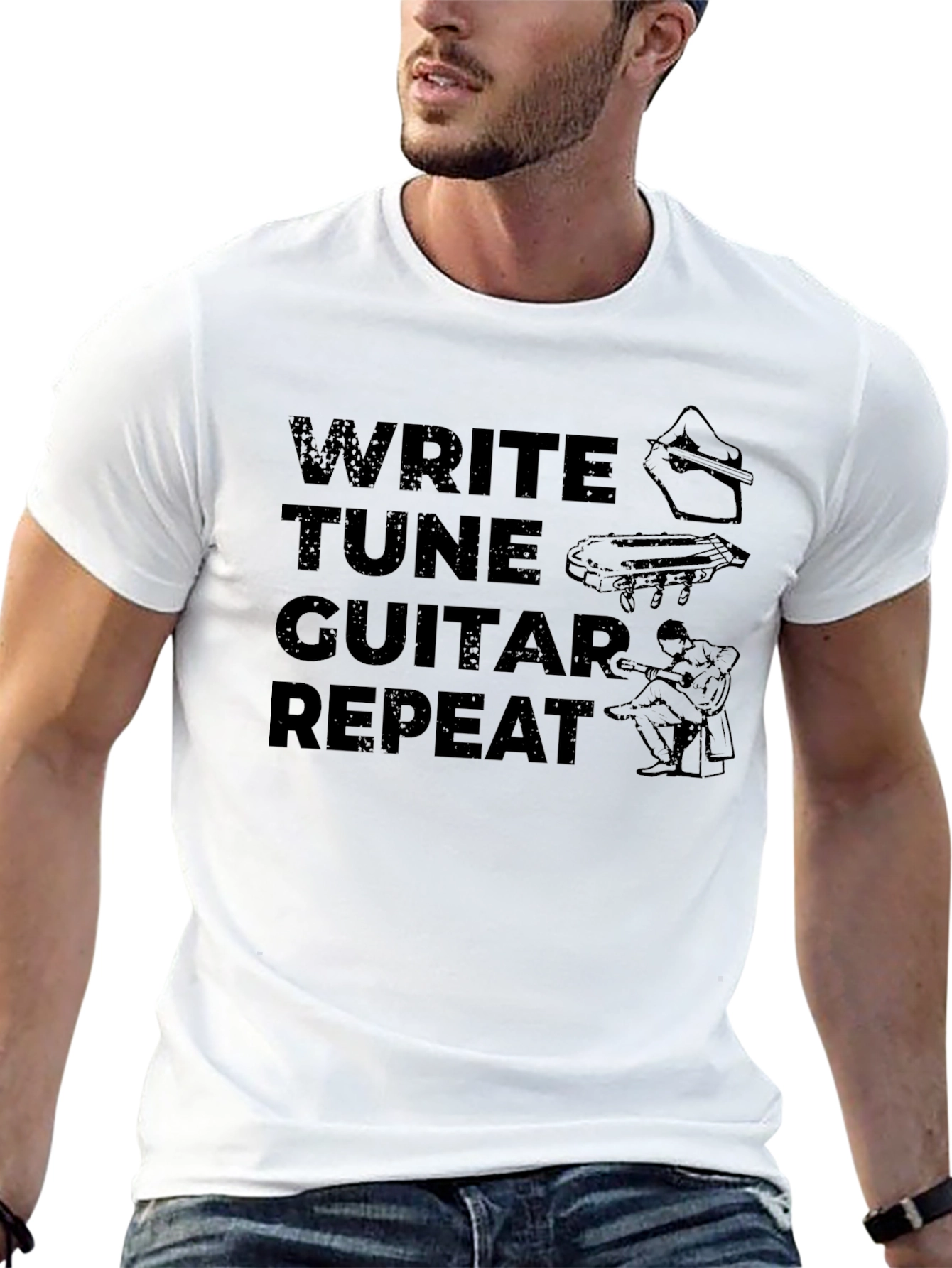 Write Tune Guitar Repeat - Musicians Black T-Shirt