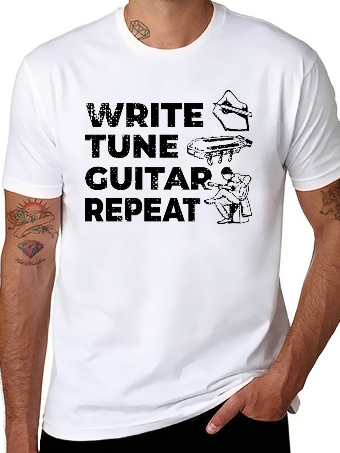 Write Tune Guitar Repeat - Musicians Black T-Shirt