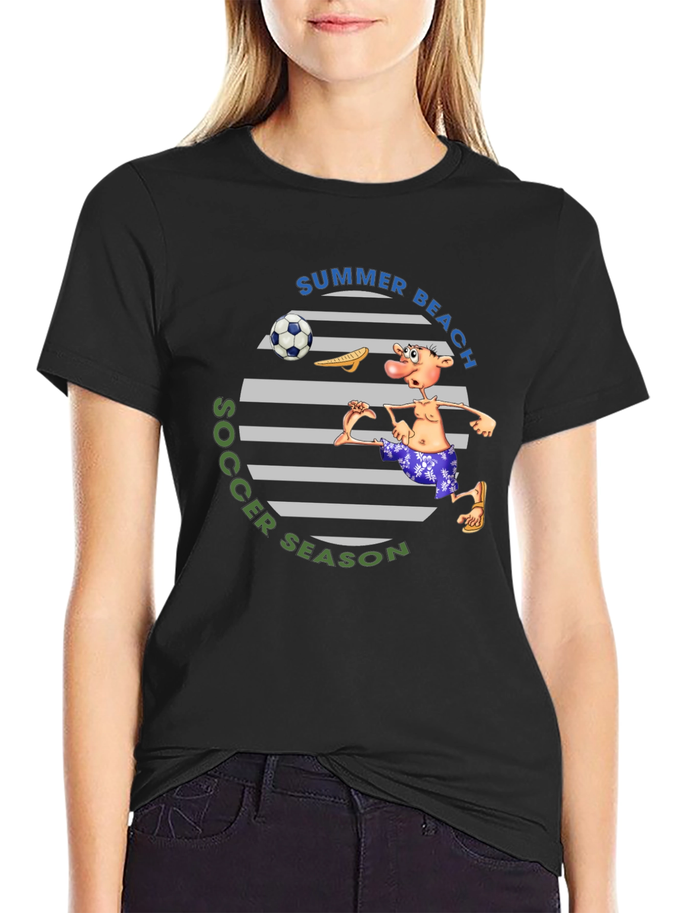 Summer Beach Soccer Season T-Shirt - Funny Cartoon Tee