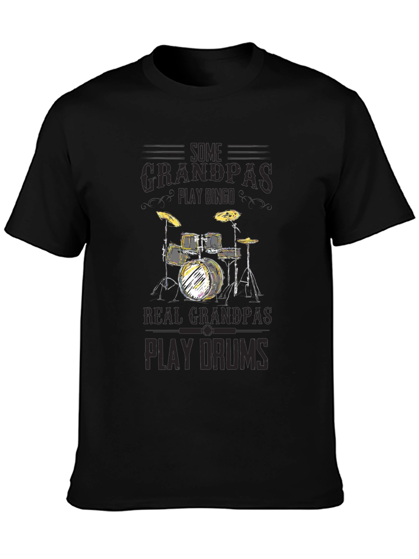 Grandpas Play Drums Graphic Tee - Black Cotton