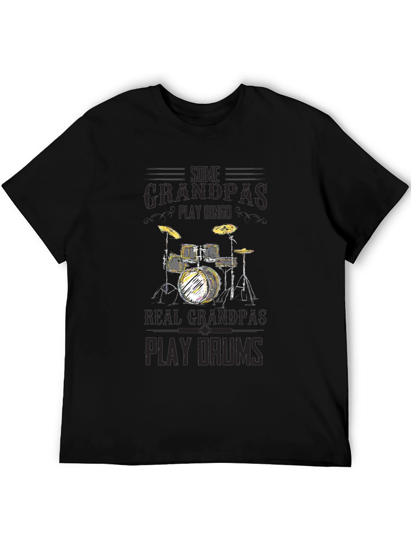 Grandpas Play Drums Graphic Tee - Black Cotton