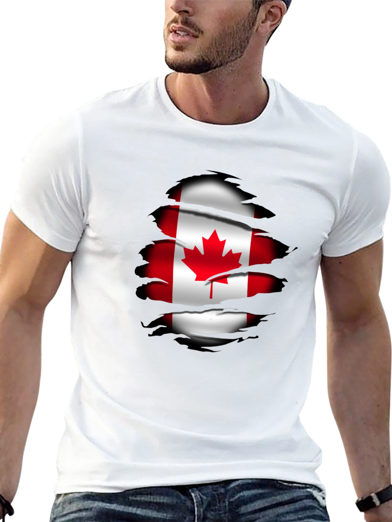 Canada Flag Ripped T-Shirt - Black