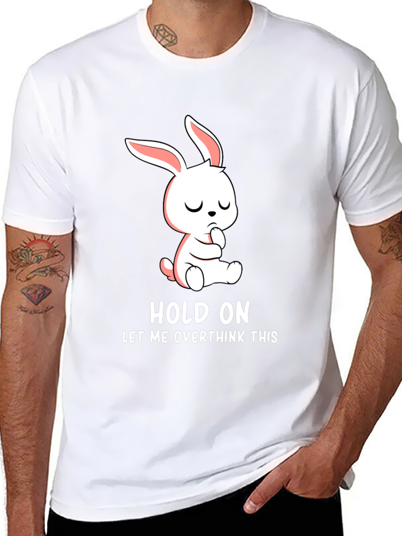 Hold On Overthink Bunny T-Shirt Funny Graphic Tee