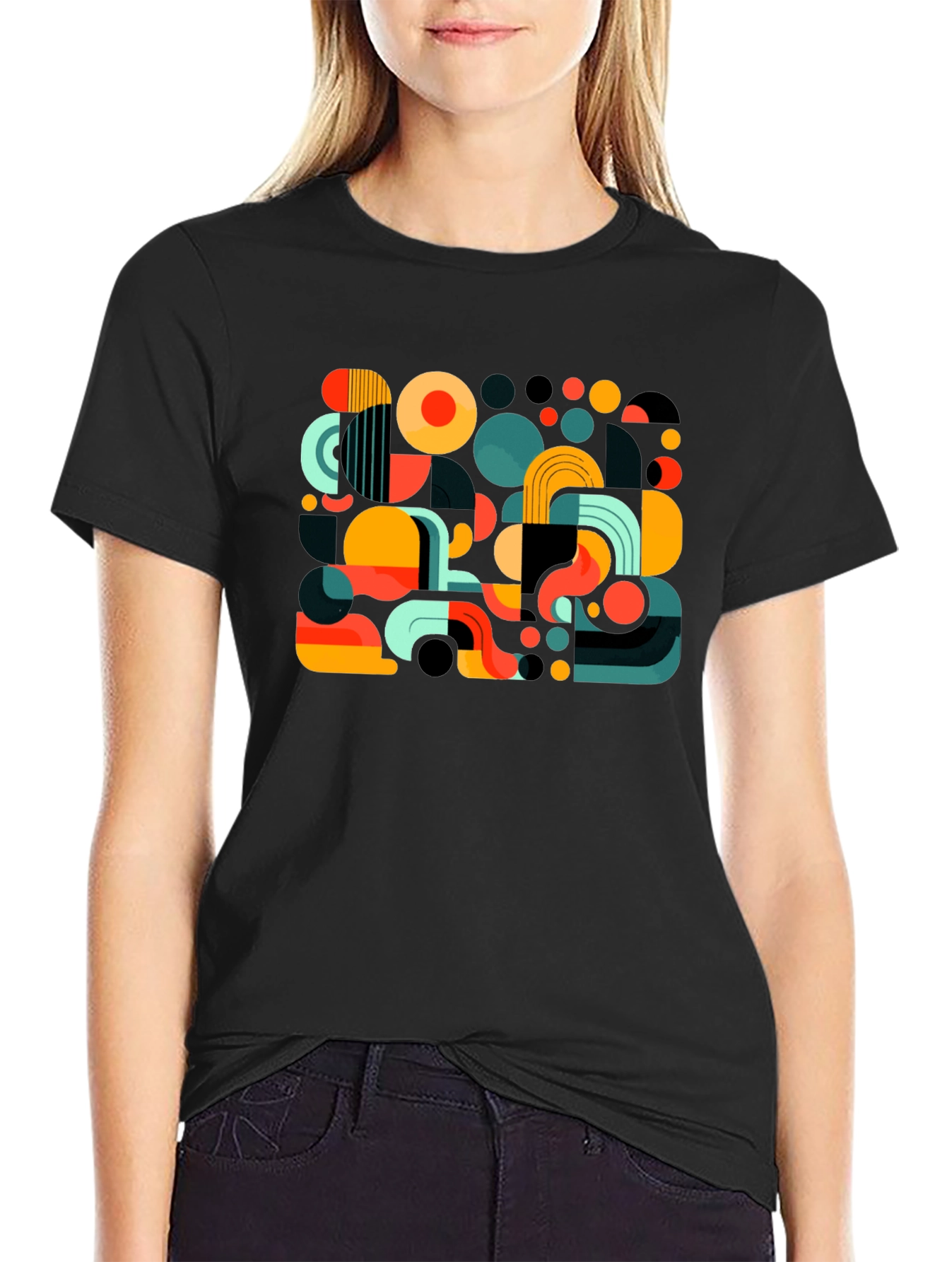 Abstract Geometric Print Mens Black T-Shirt