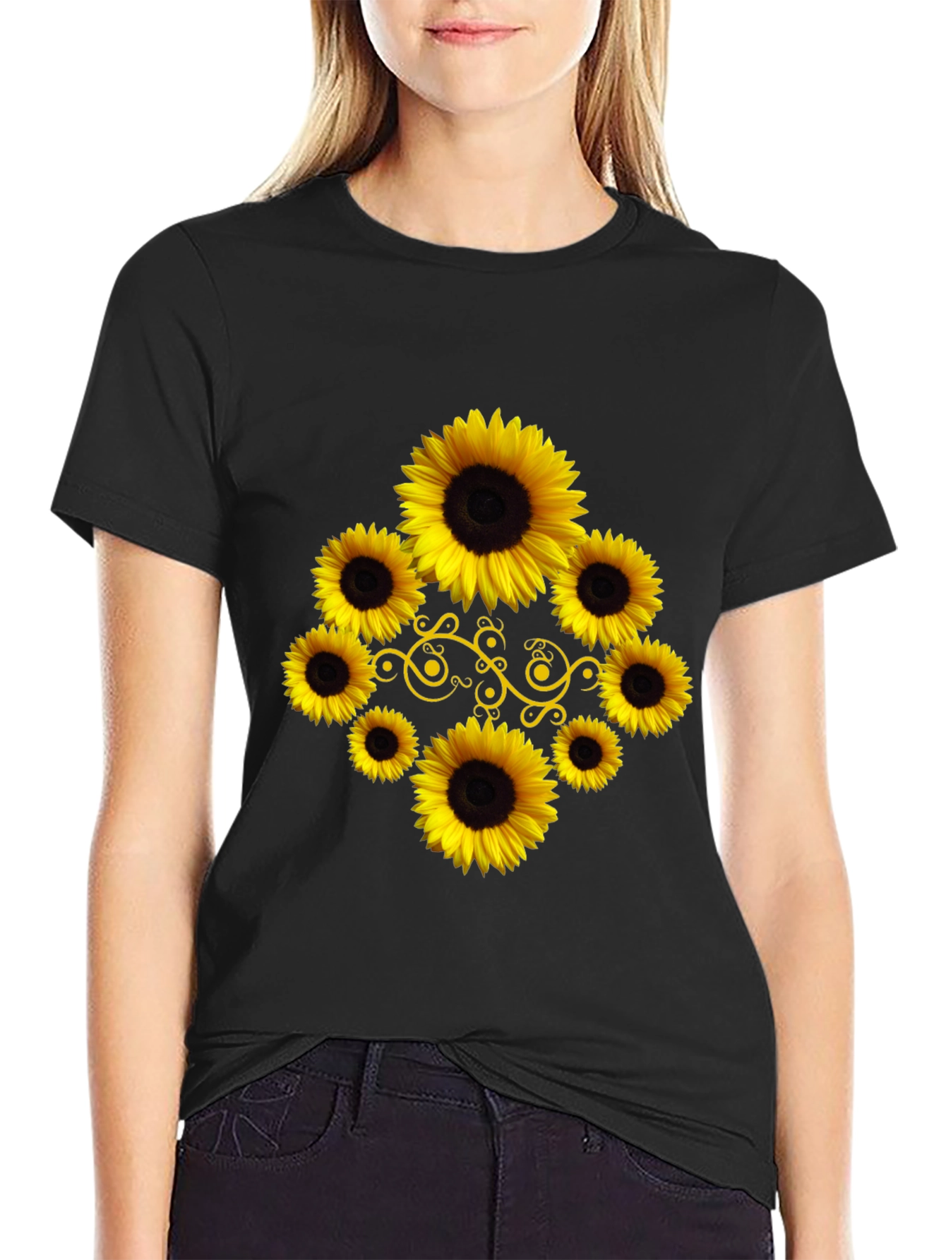 Sunflower Graphic Black T-Shirt
