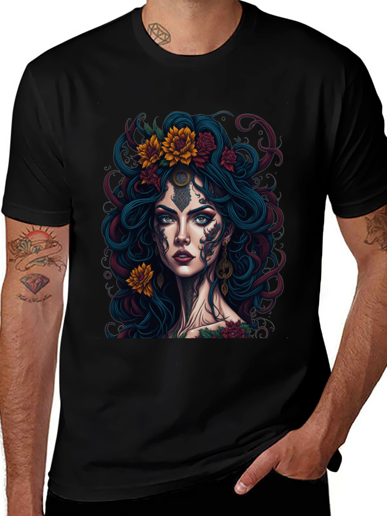 Mystic Floral Tattoo Graphic Tee