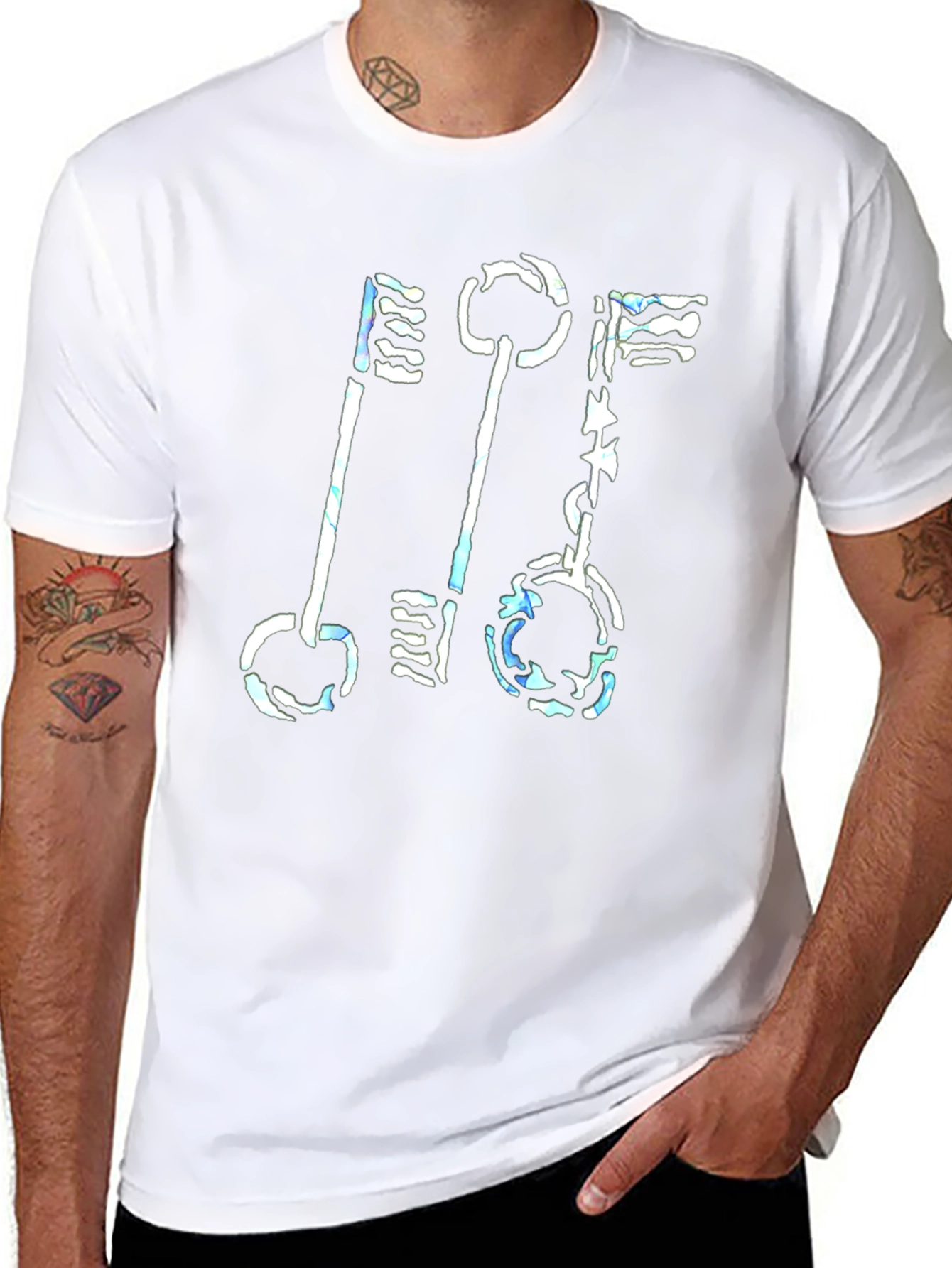 Abstract Keys Graphic Print Black T-Shirt