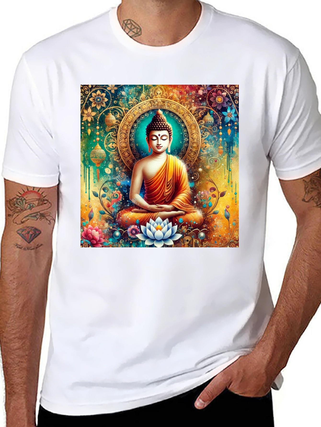 Buddha Art Graphic Print Black T-Shirt
