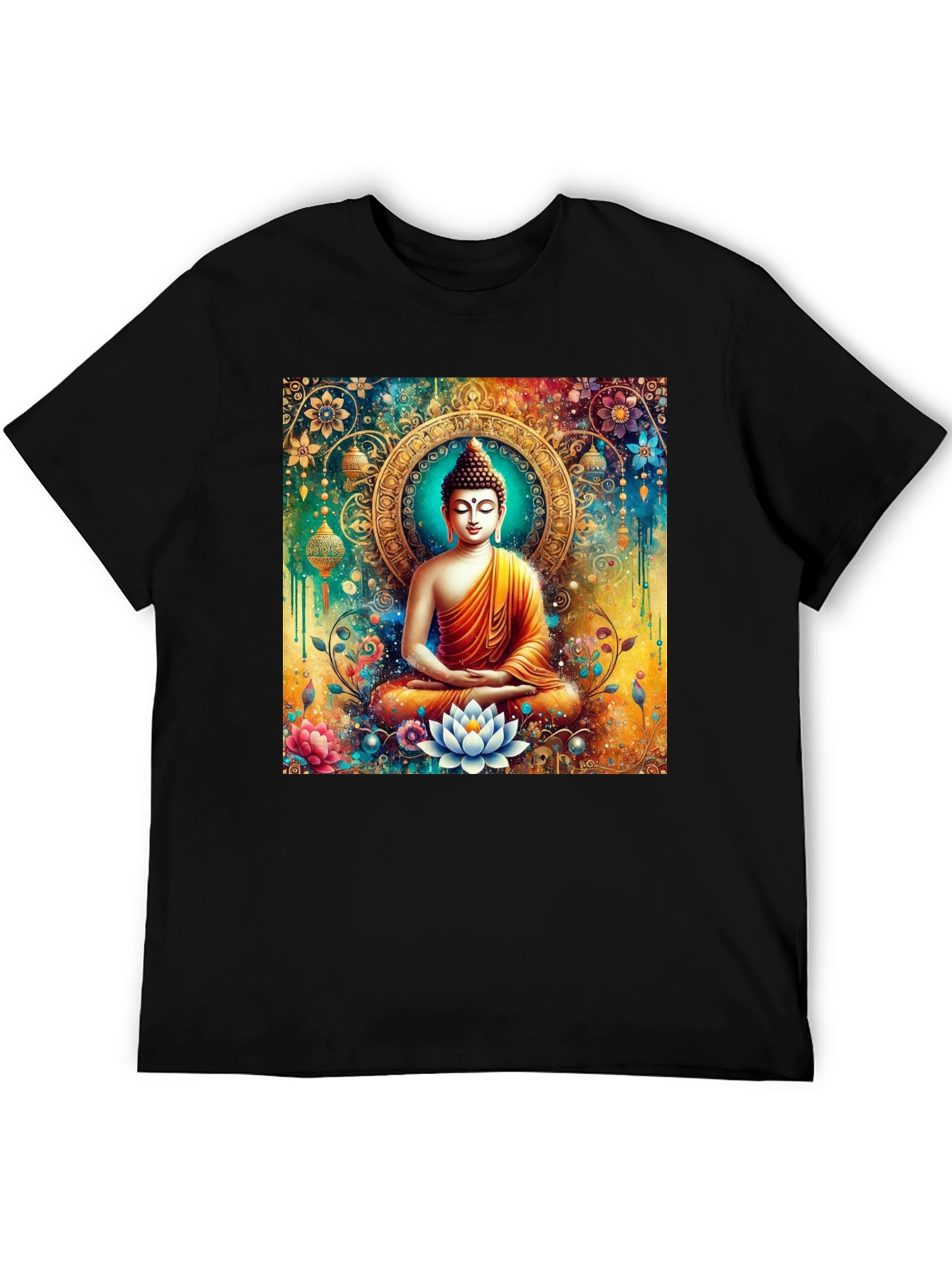 Buddha Art Graphic Print Black T-Shirt