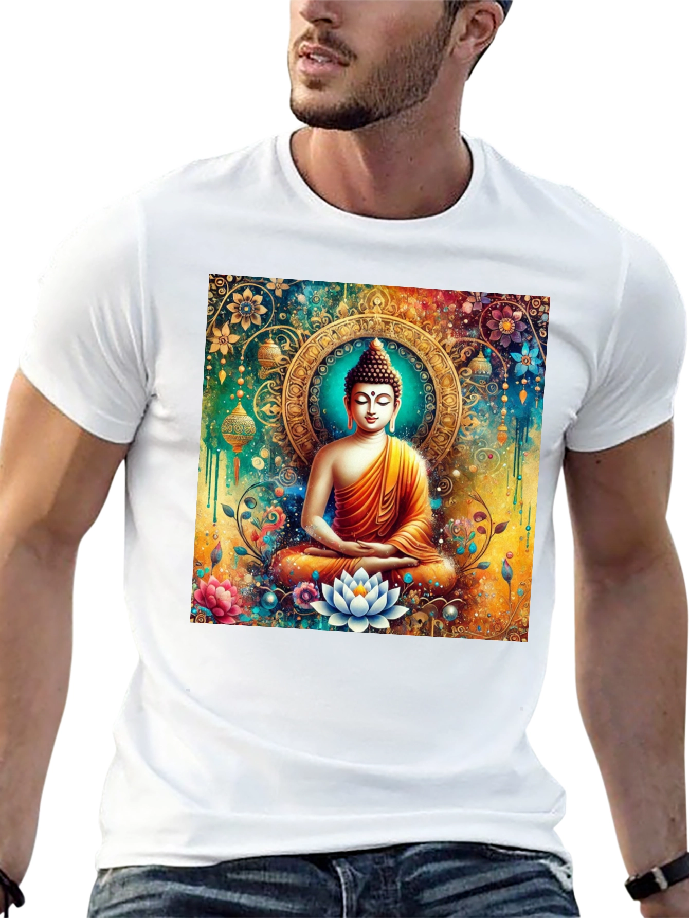 Buddha Art Graphic Print Black T-Shirt