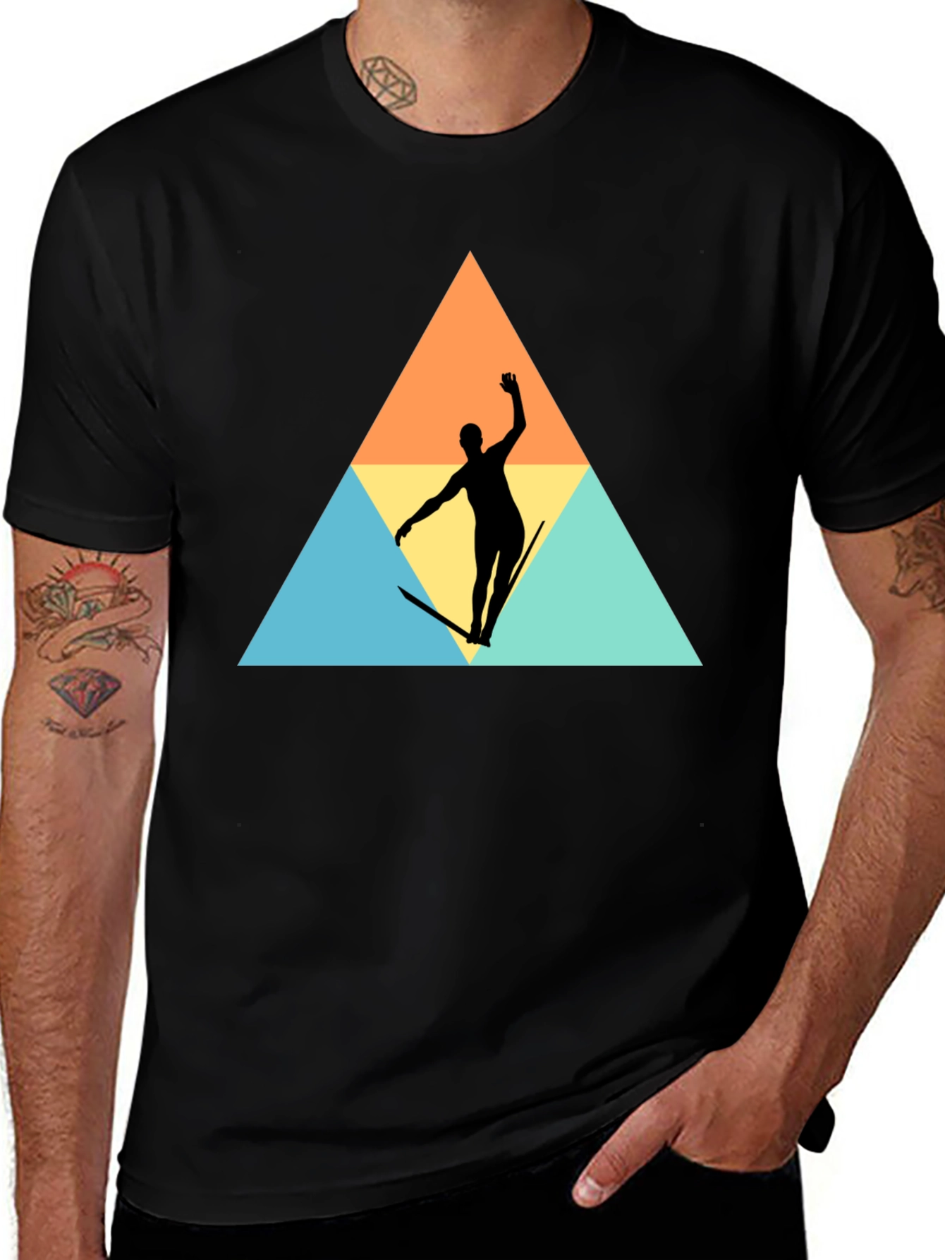 Retro Surfer Silhouette Graphic Tee - Black