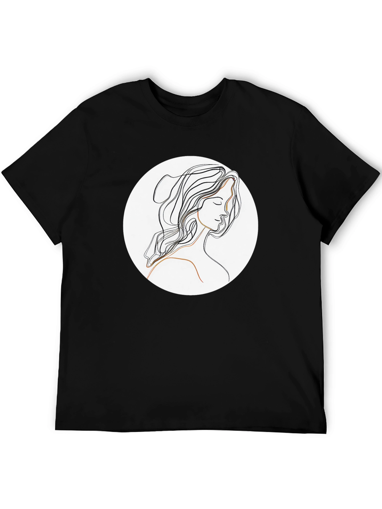 Elegant Line Art Woman Black T-Shirt