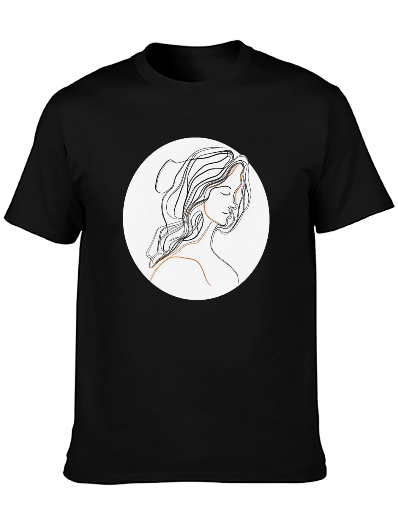 Elegant Line Art Woman Black T-Shirt