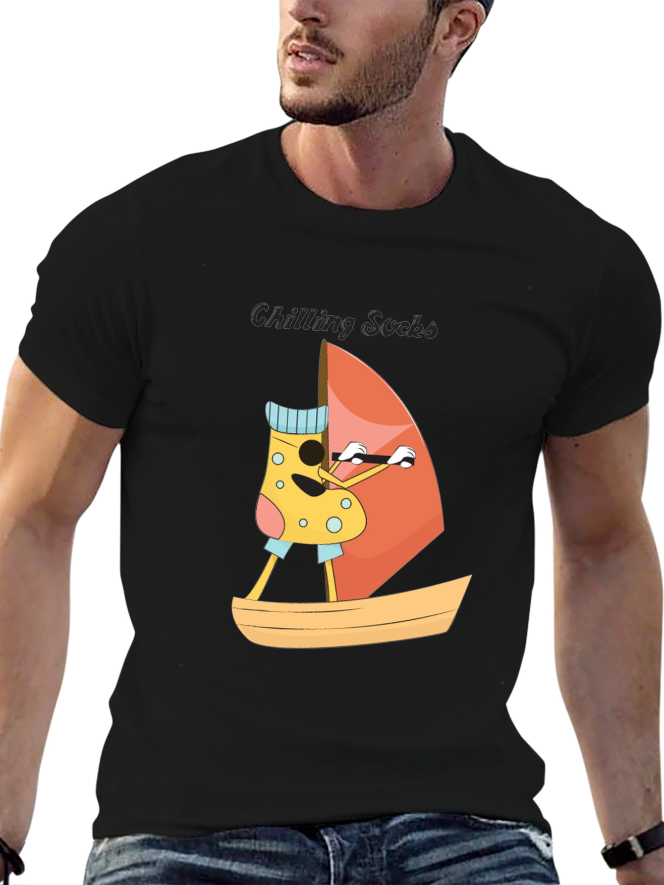Chilling Socks Black T-Shirt