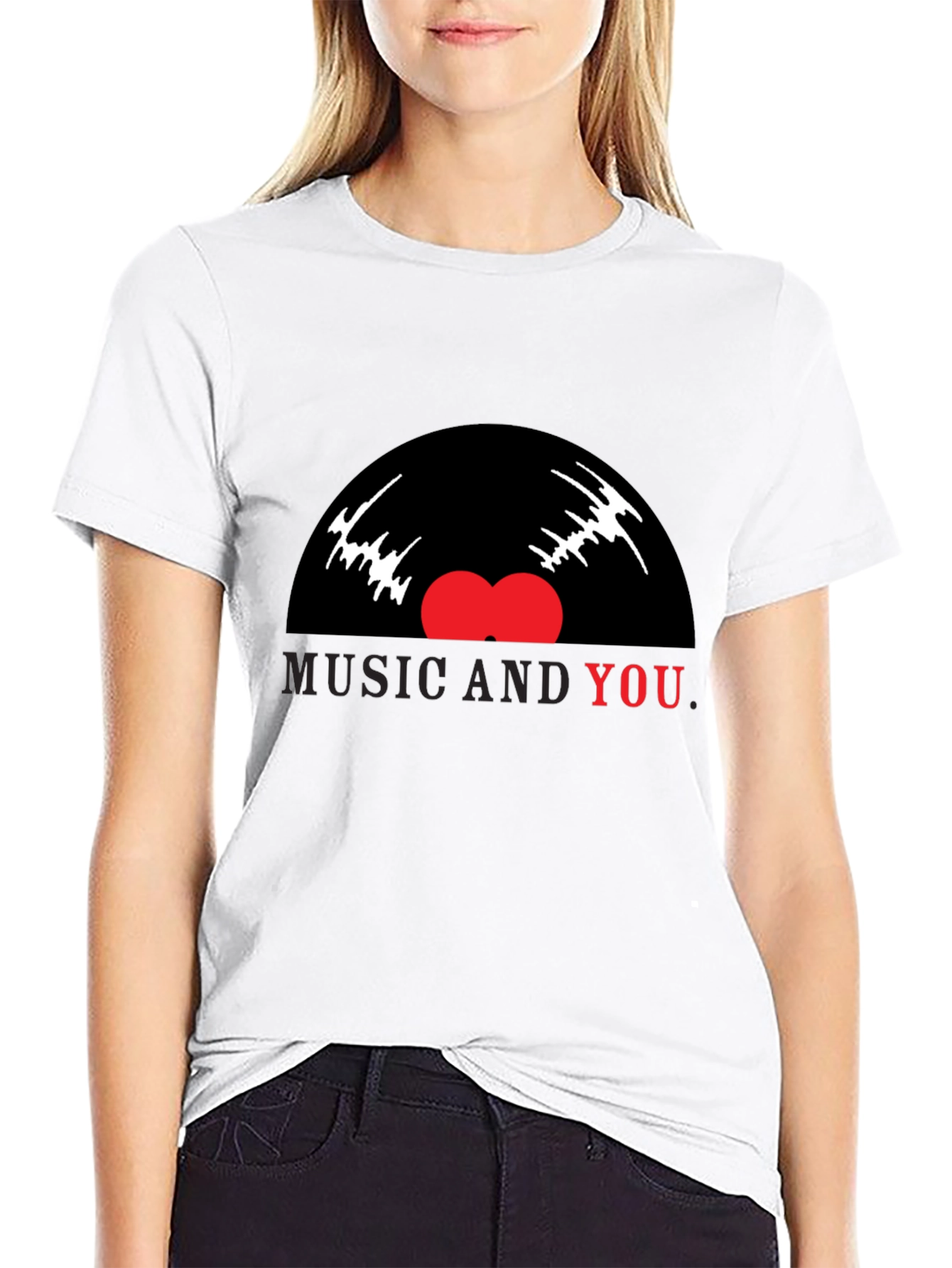 Music and You Graphic Tee - Black Cotton Blend