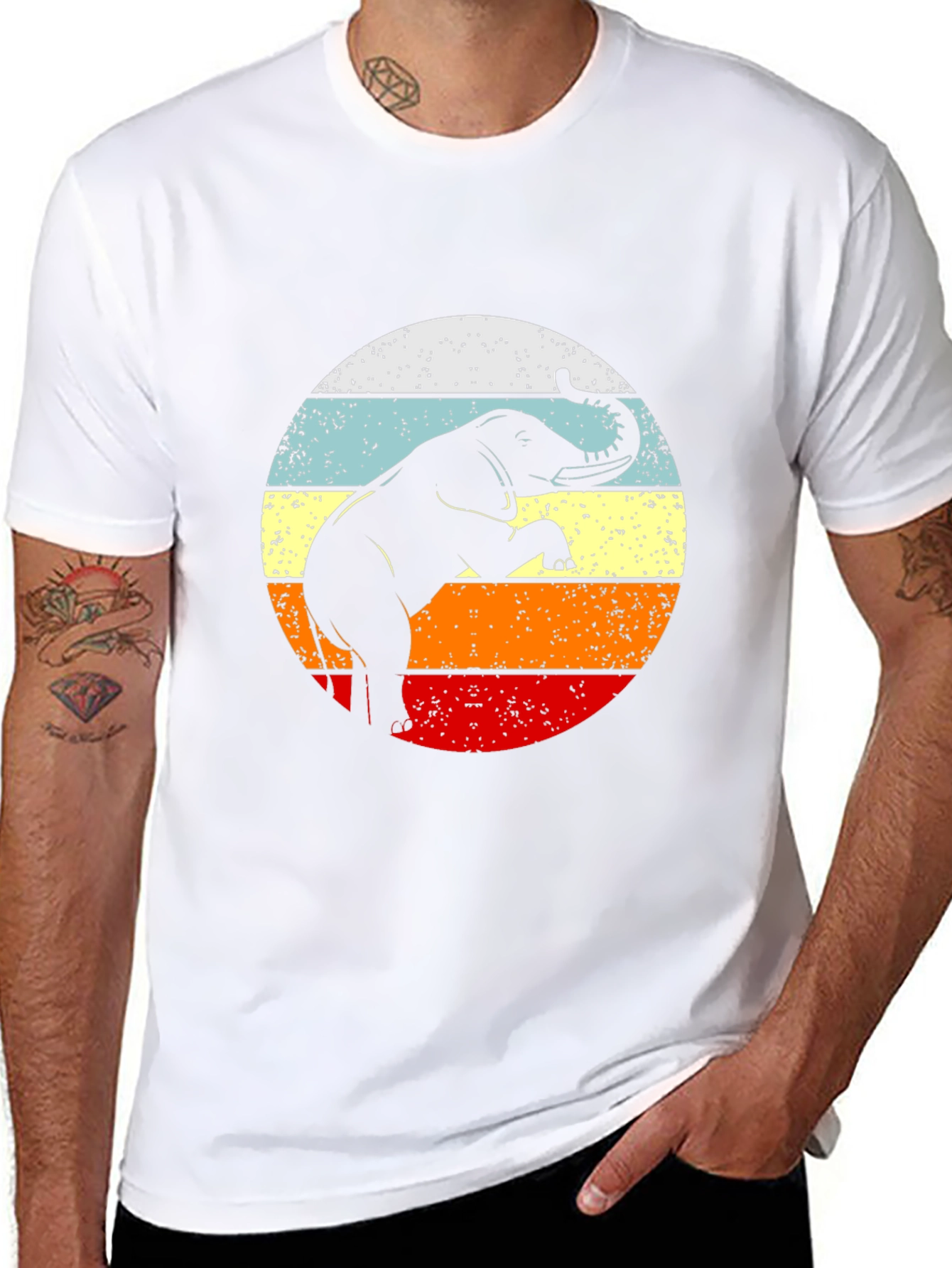 Retro Elephant Sunset Graphic Tee - Black