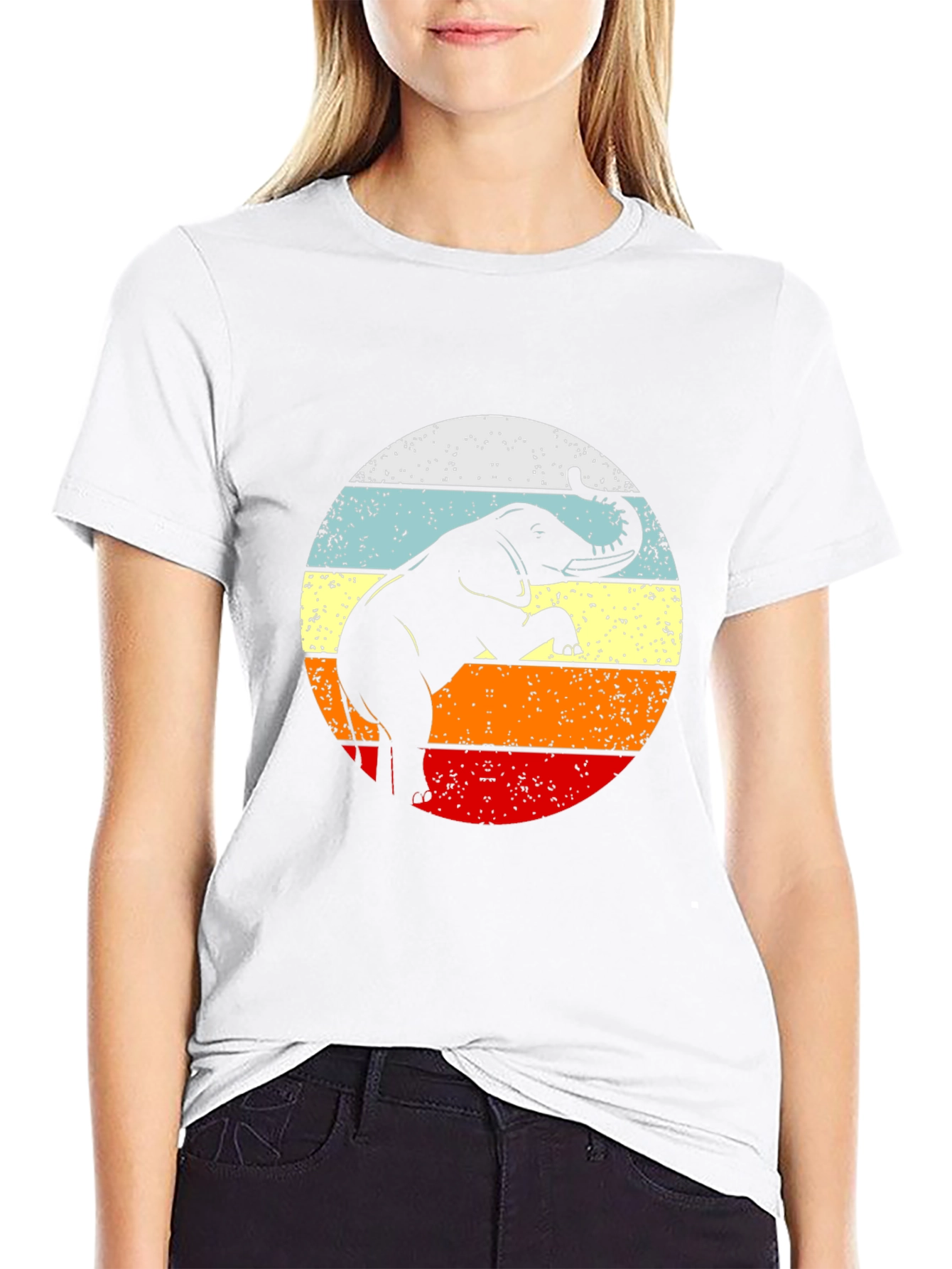 Retro Elephant Sunset Graphic Tee - Black