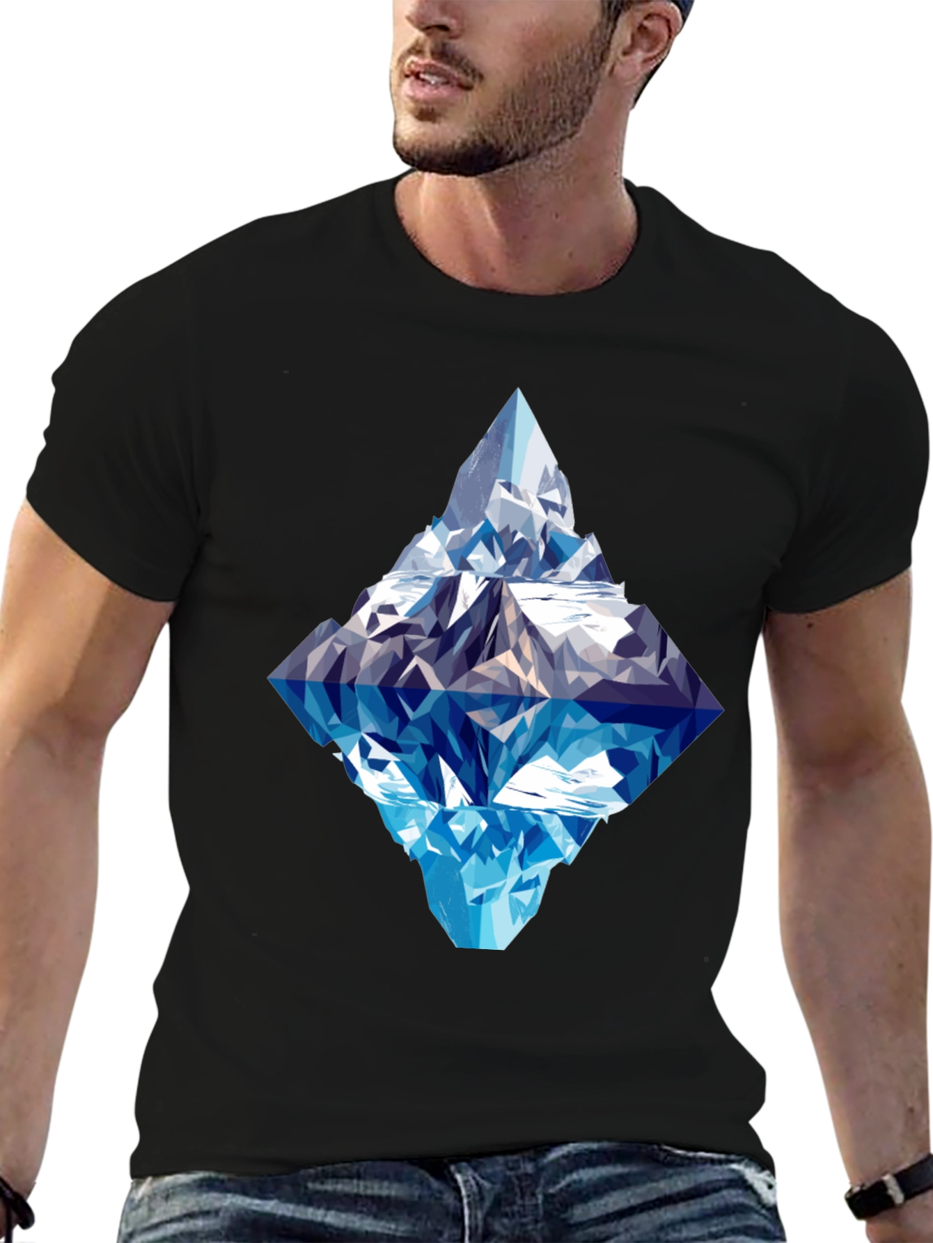 Geometric Iceberg Graphic Tee - Black Cotton Comfort