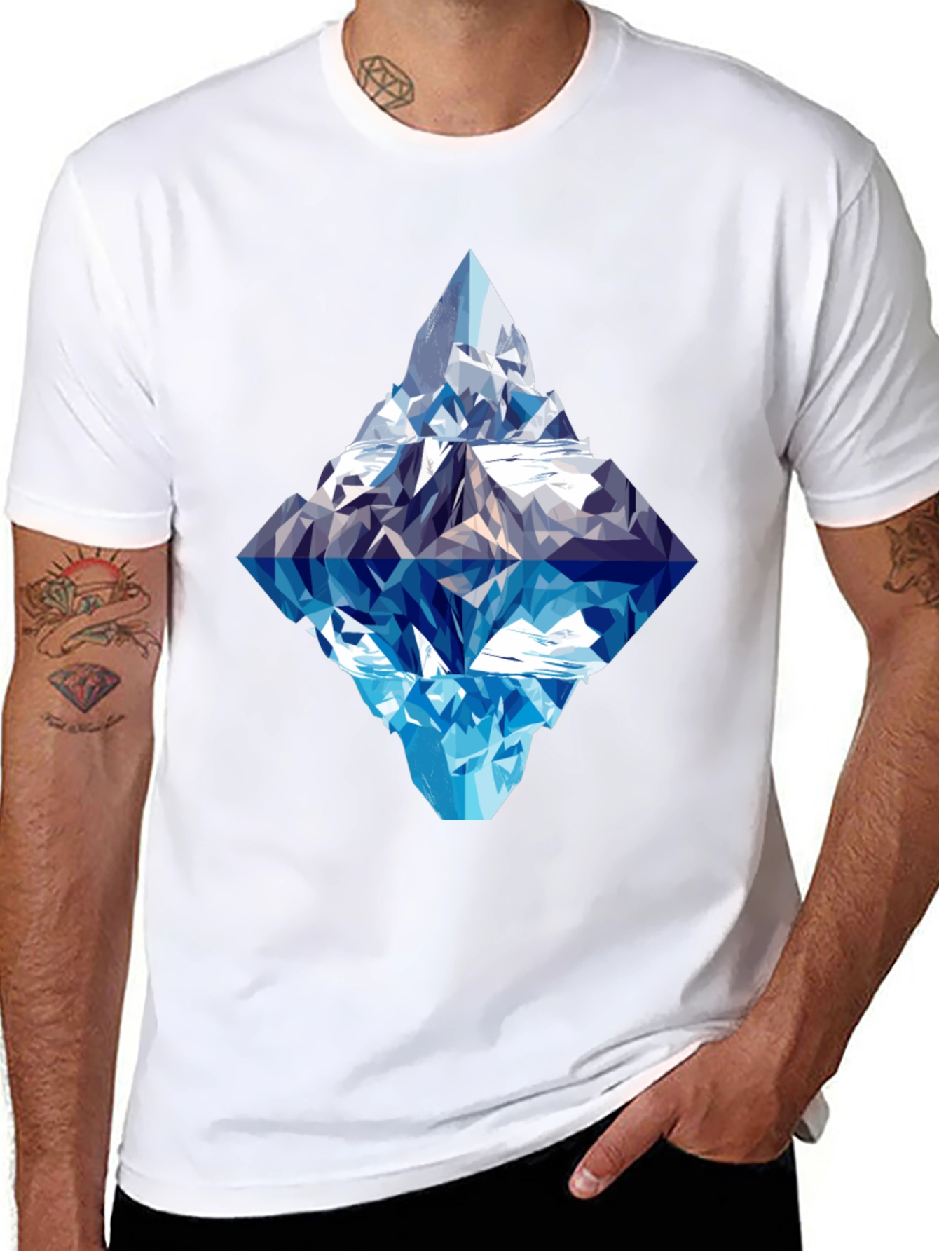 Geometric Iceberg Graphic Tee - Black Cotton Comfort