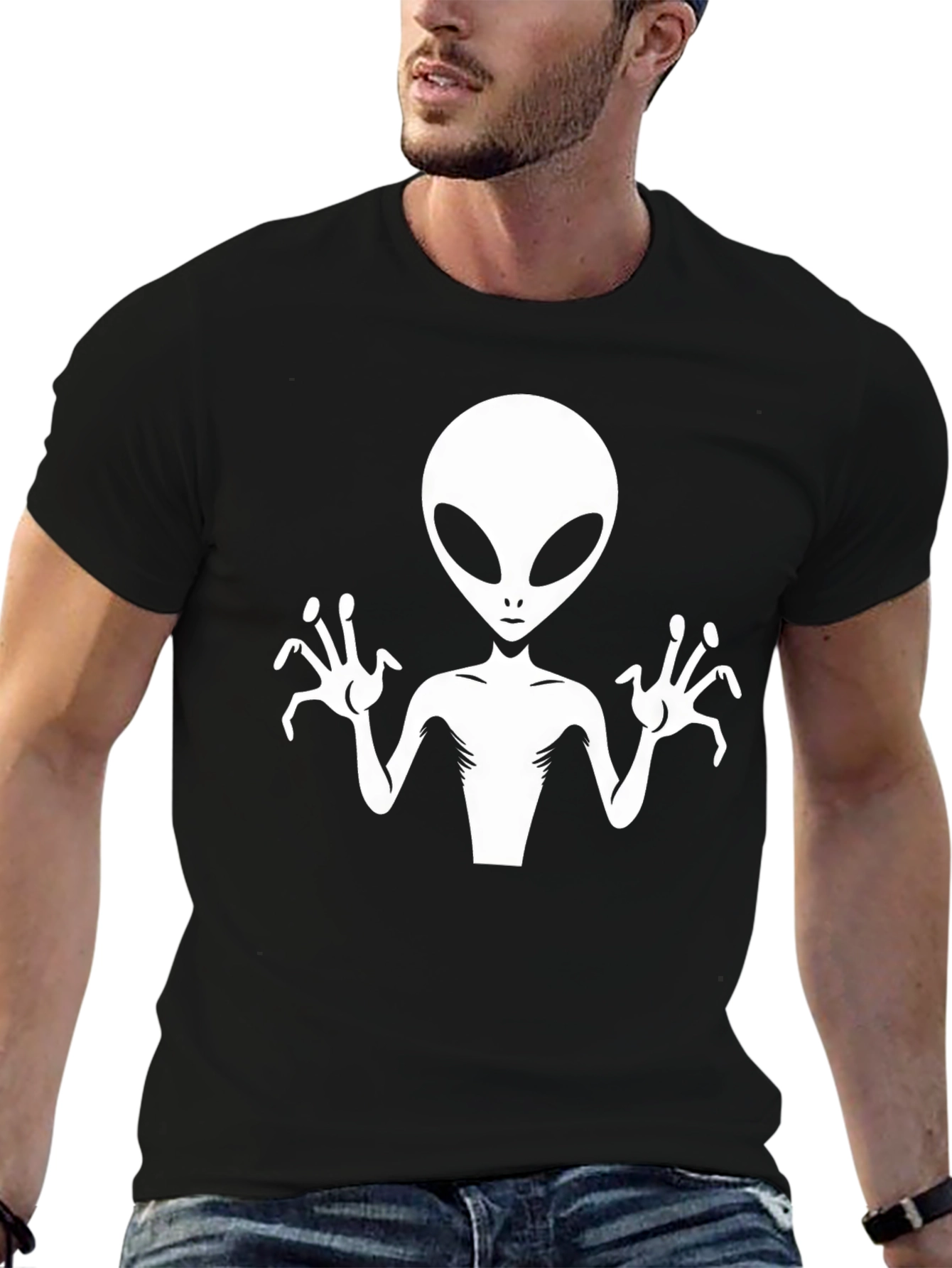 Alien Graphic Tee - Black Cotton T-Shirt