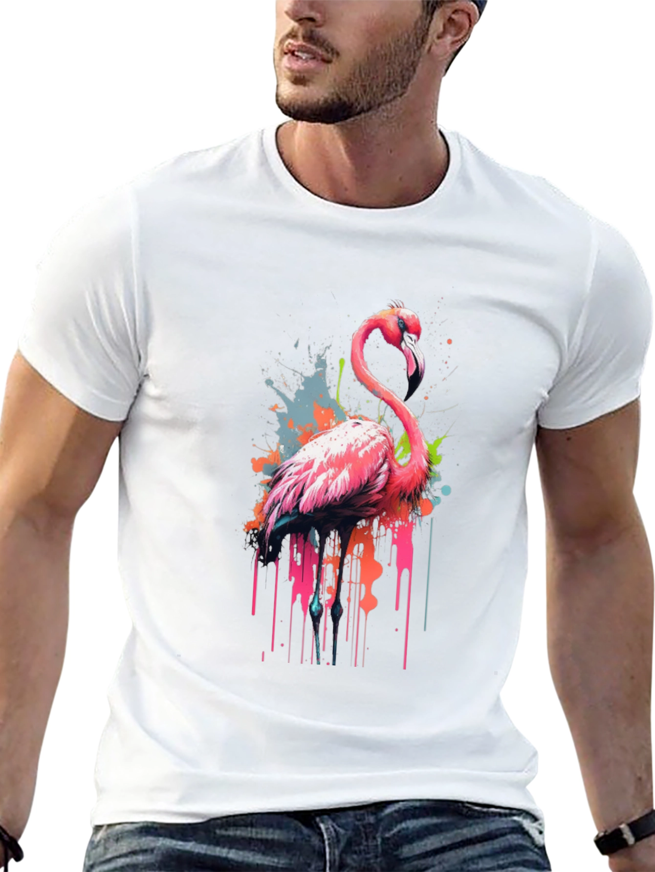 Flamingo Splash Graphic Tee - Modern Mens T-Shirt