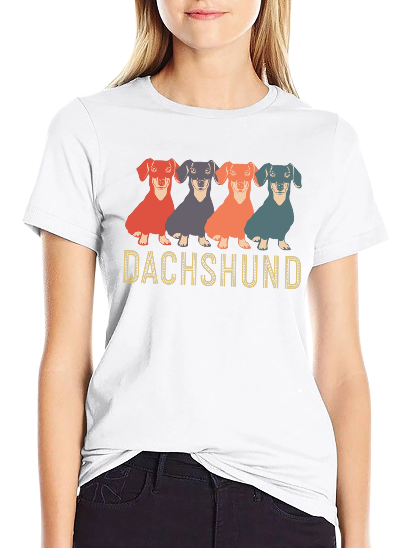 Dachshund Dog Graphic Print Crew Neck T-Shirt