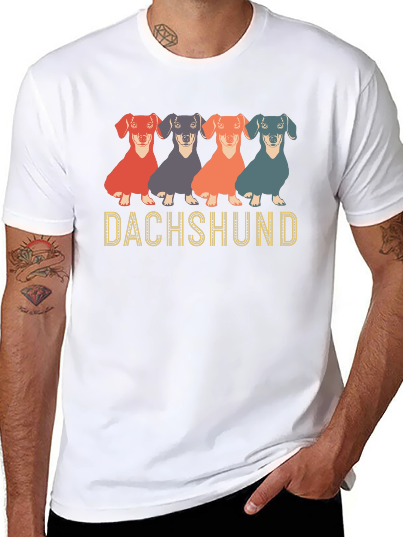 Dachshund Dog Graphic Print Crew Neck T-Shirt