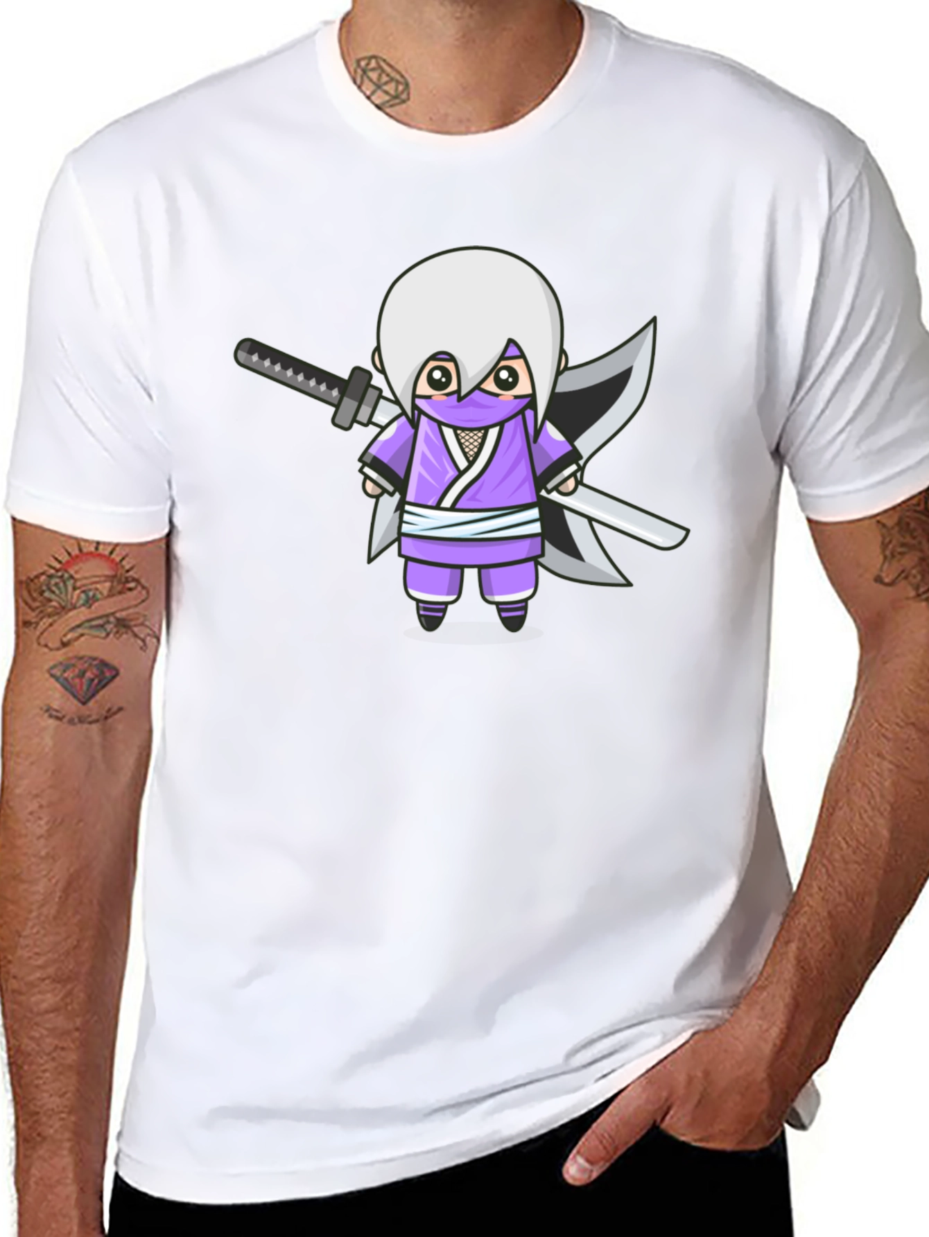 Ninja Cartoon Graphic T-Shirt - Black Cotton Tee