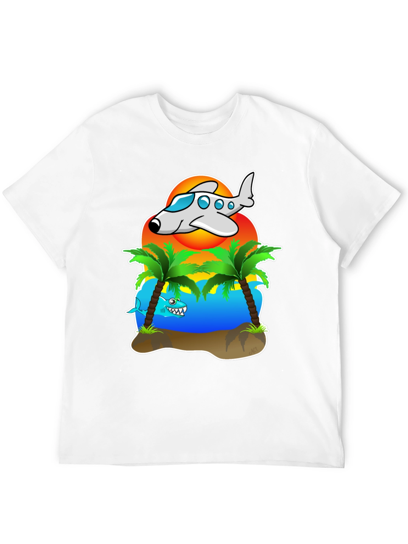Tropical Getaway T-Shirt - Airplane & Shark Design