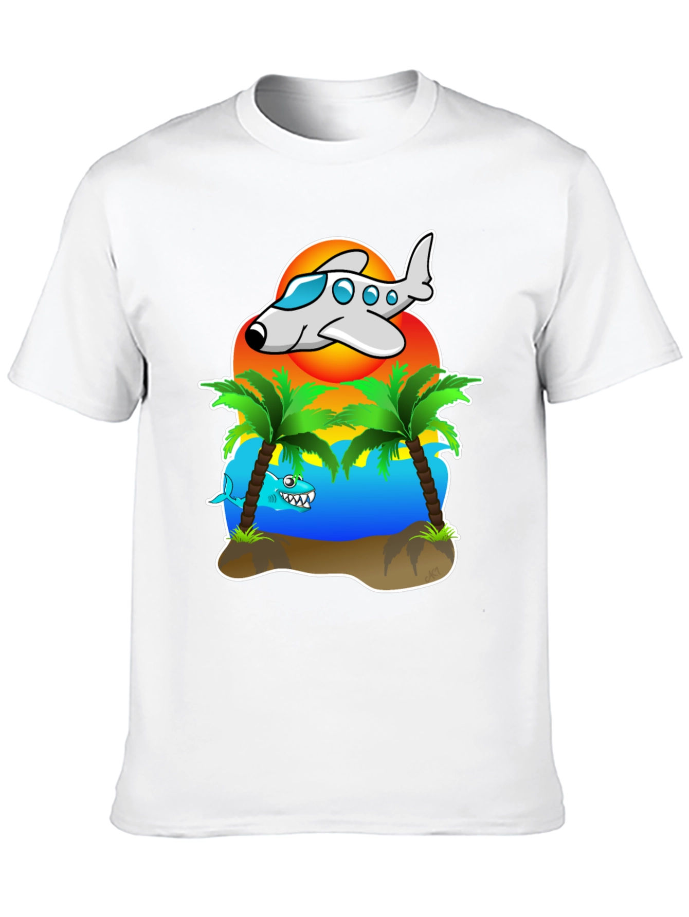 Tropical Getaway T-Shirt - Airplane & Shark Design