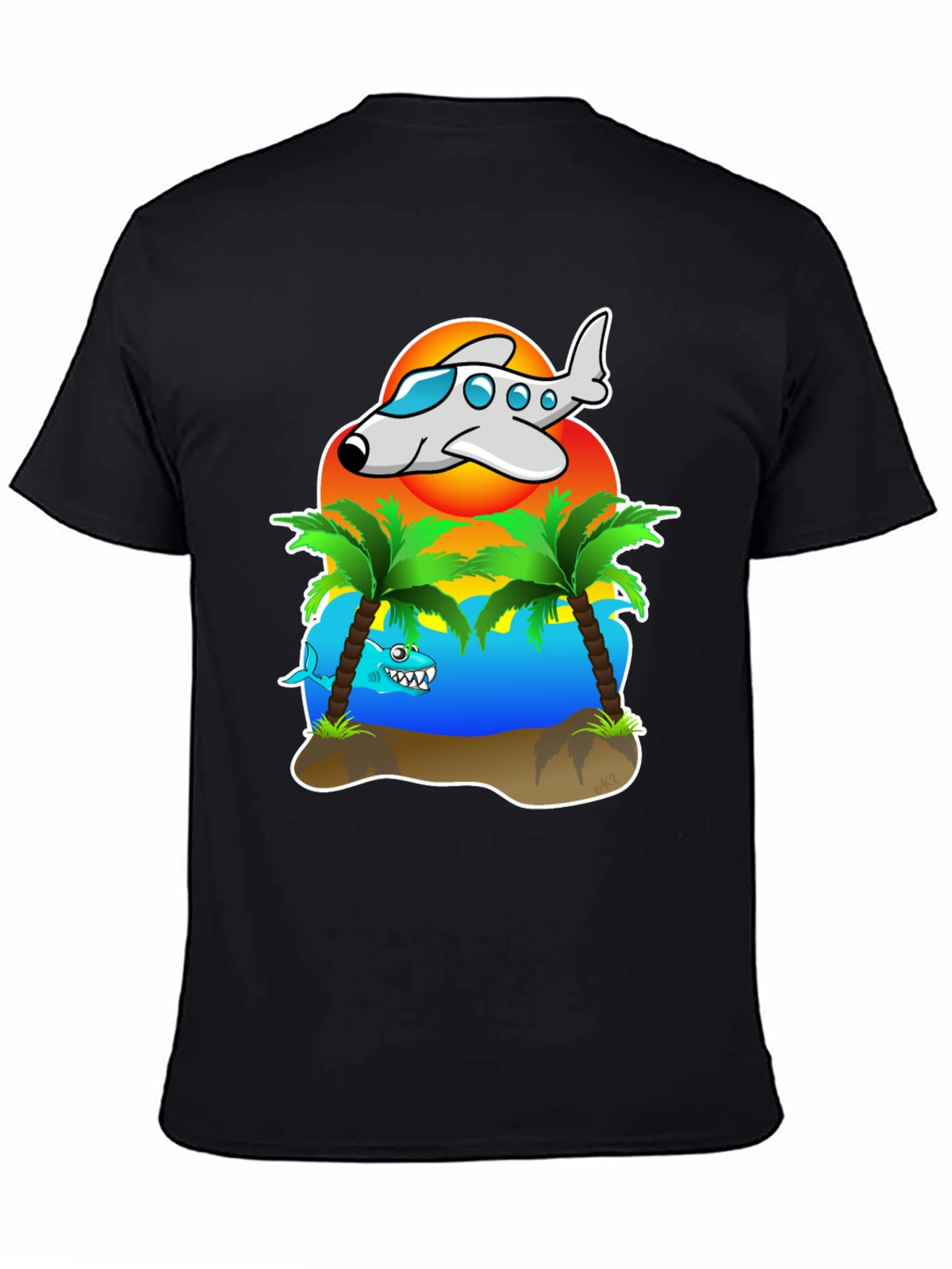 Tropical Getaway T-Shirt - Airplane & Shark Design