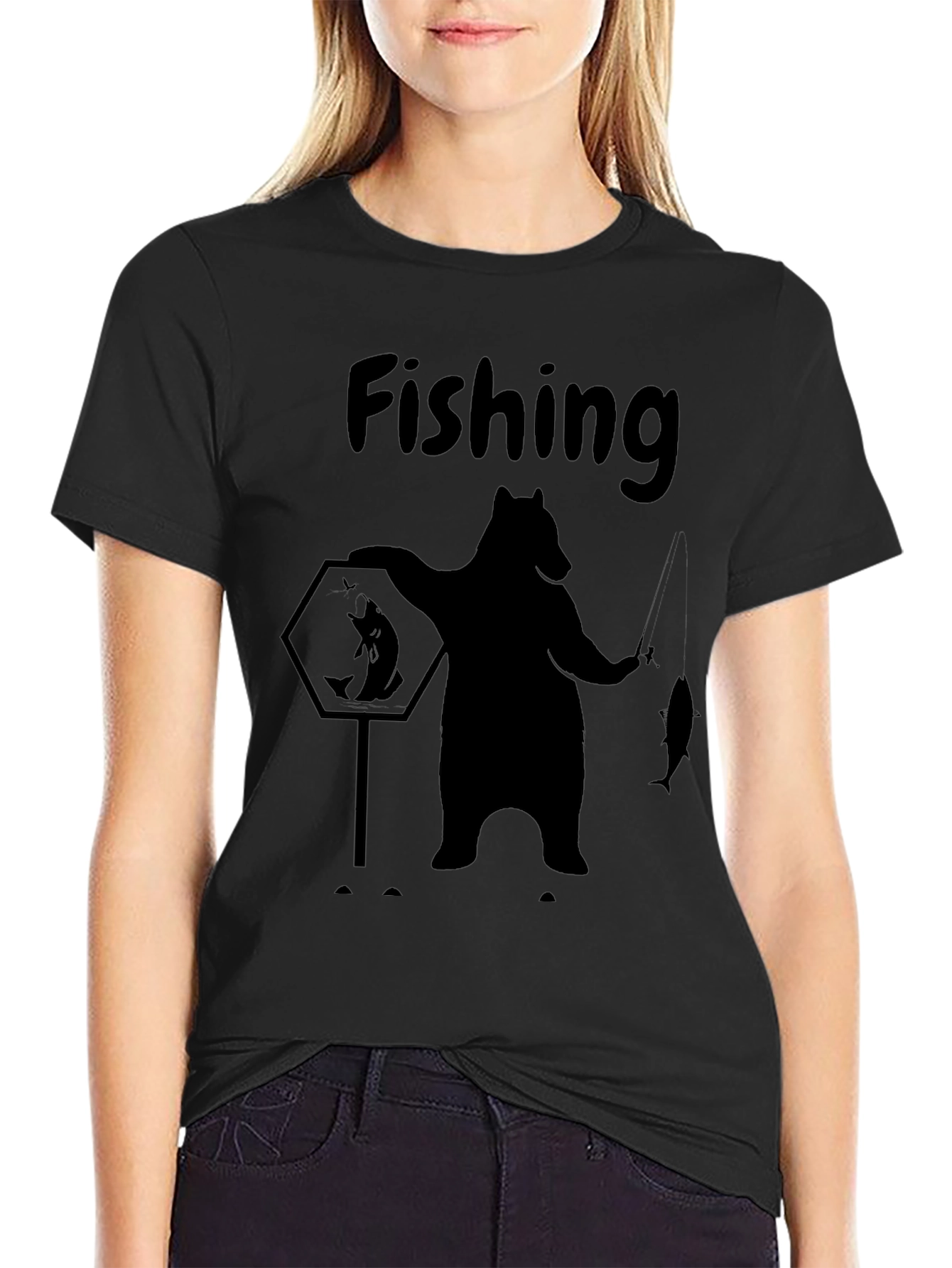 Fishing Bear Black Graphic Tee