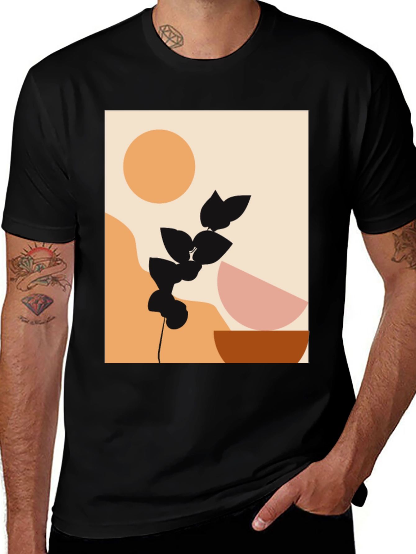 Modern Abstract Graphic Print Black T-Shirt