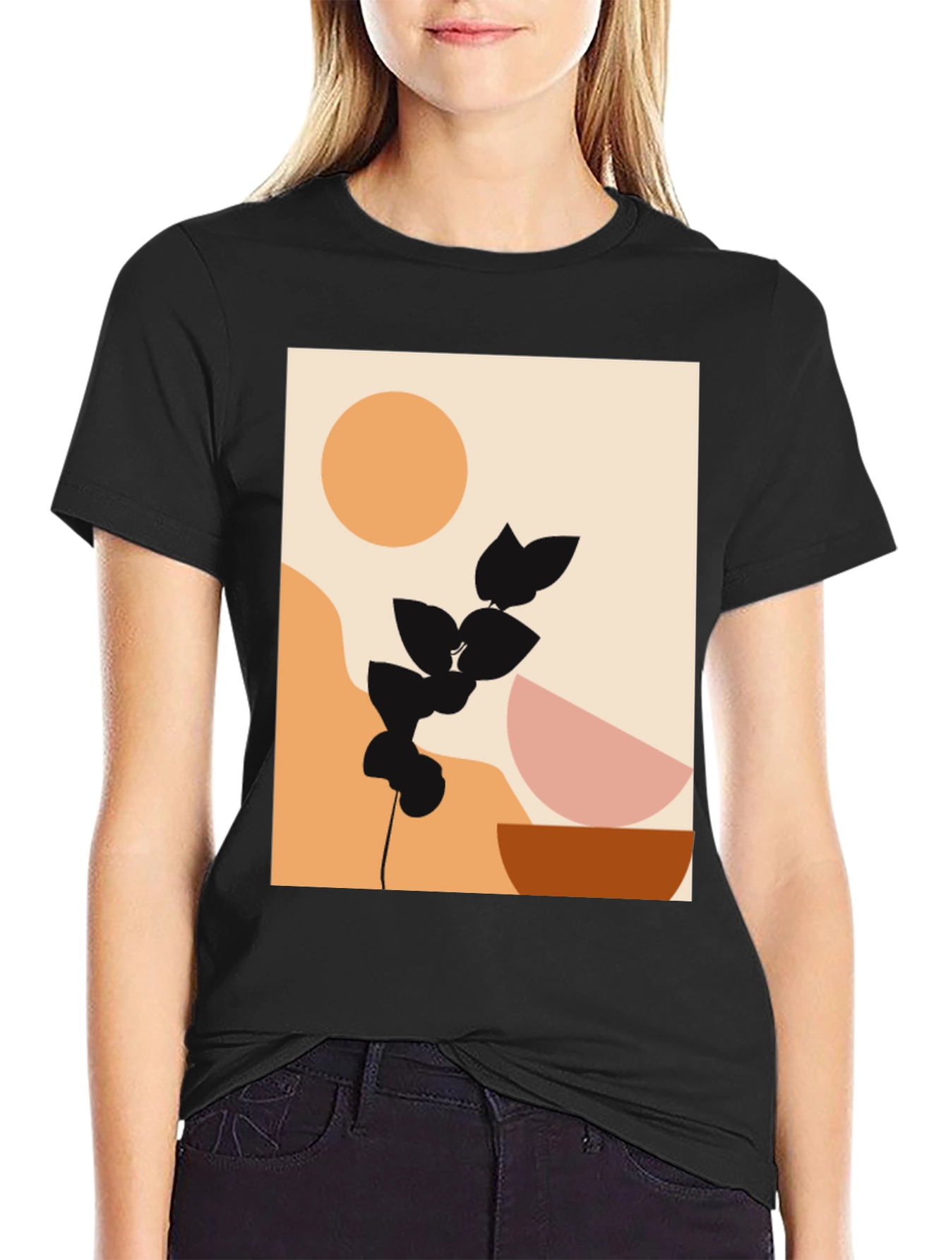 Modern Abstract Graphic Print Black T-Shirt
