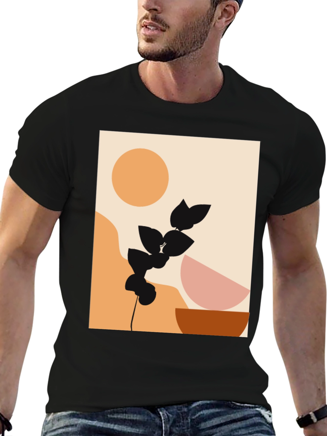 Modern Abstract Graphic Print Black T-Shirt