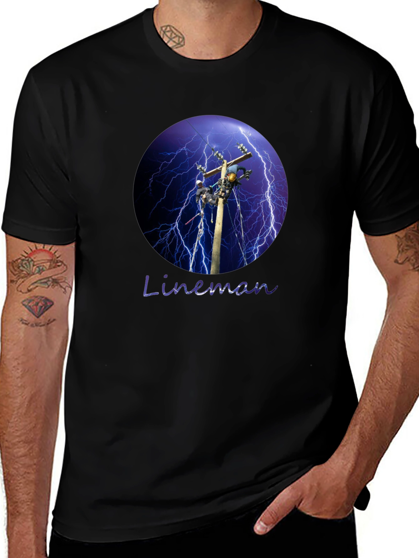 Lineman Lightning Storm Black T-Shirt